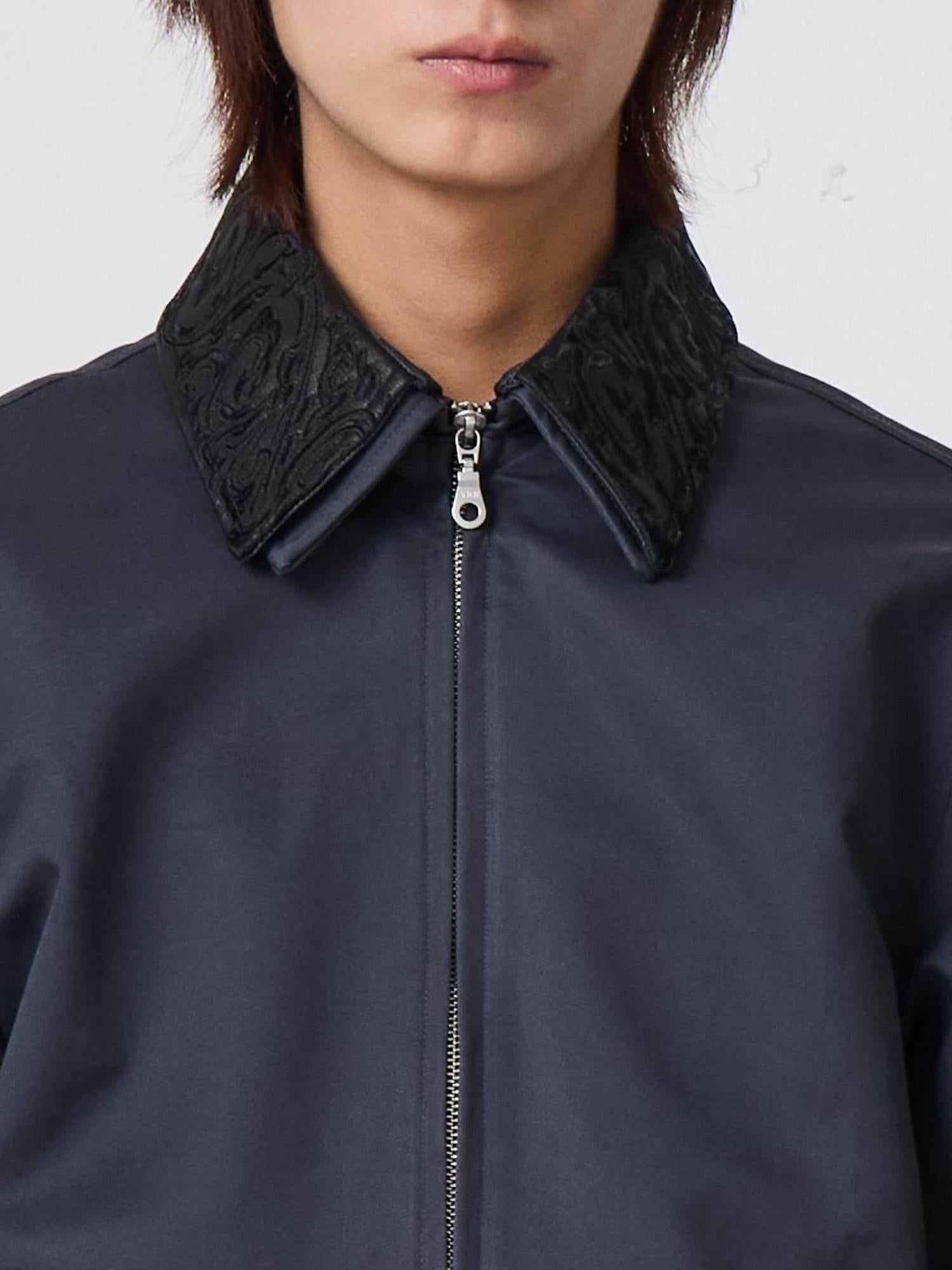 4JUNKS Embroidered Oversized Cropped Lapel Zipper Unisex Burgundy Brown Leather Jackets