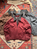 4JUNKS Embroidered Oversized Cropped Lapel Zipper Unisex Burgundy Brown Leather Jackets