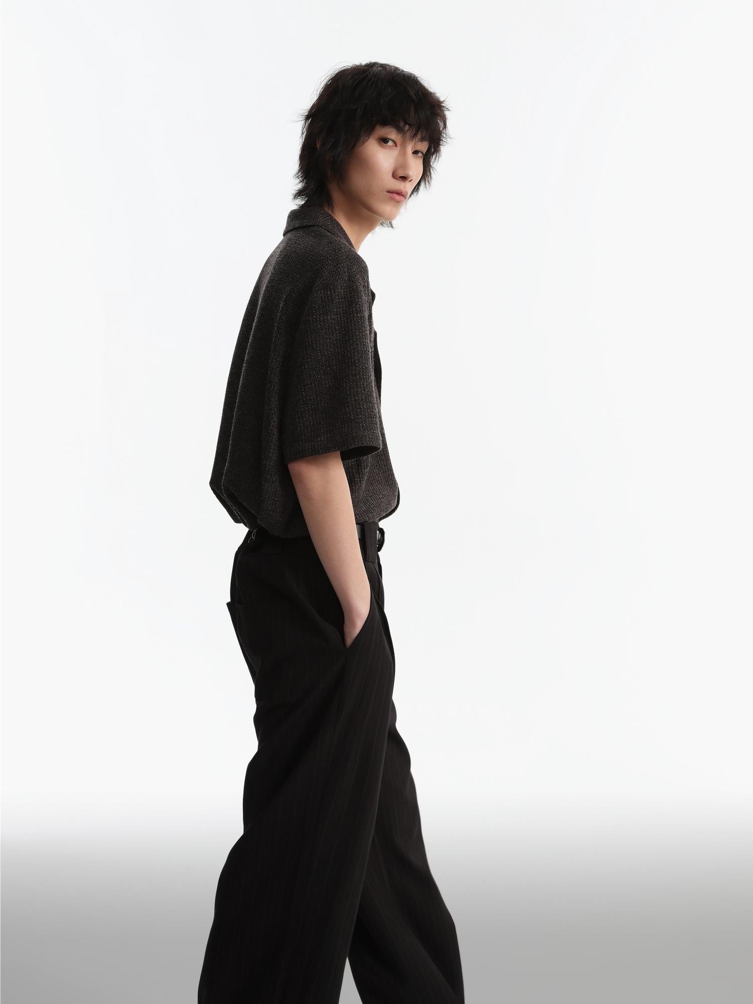 4JUNKS Figure Flattering Classic Straight Cut Casual Youth Black Striped Straight Pants