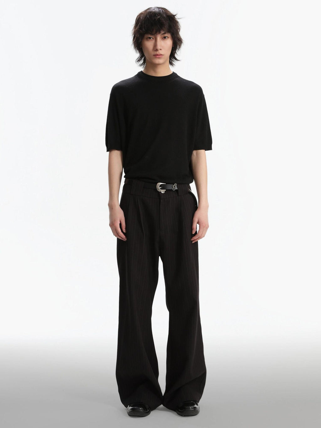 4JUNKS Figure Flattering Classic Straight Cut Casual Youth Black Striped Straight Pants