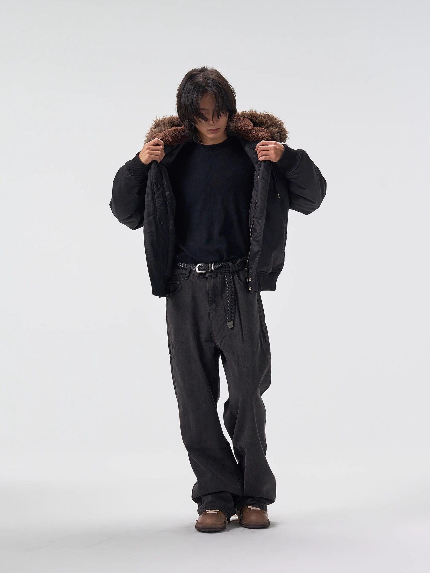 4JUNKS Insulated Hooded Removable Collar Cropped Cleanfit Black Grey Puffer Jackets