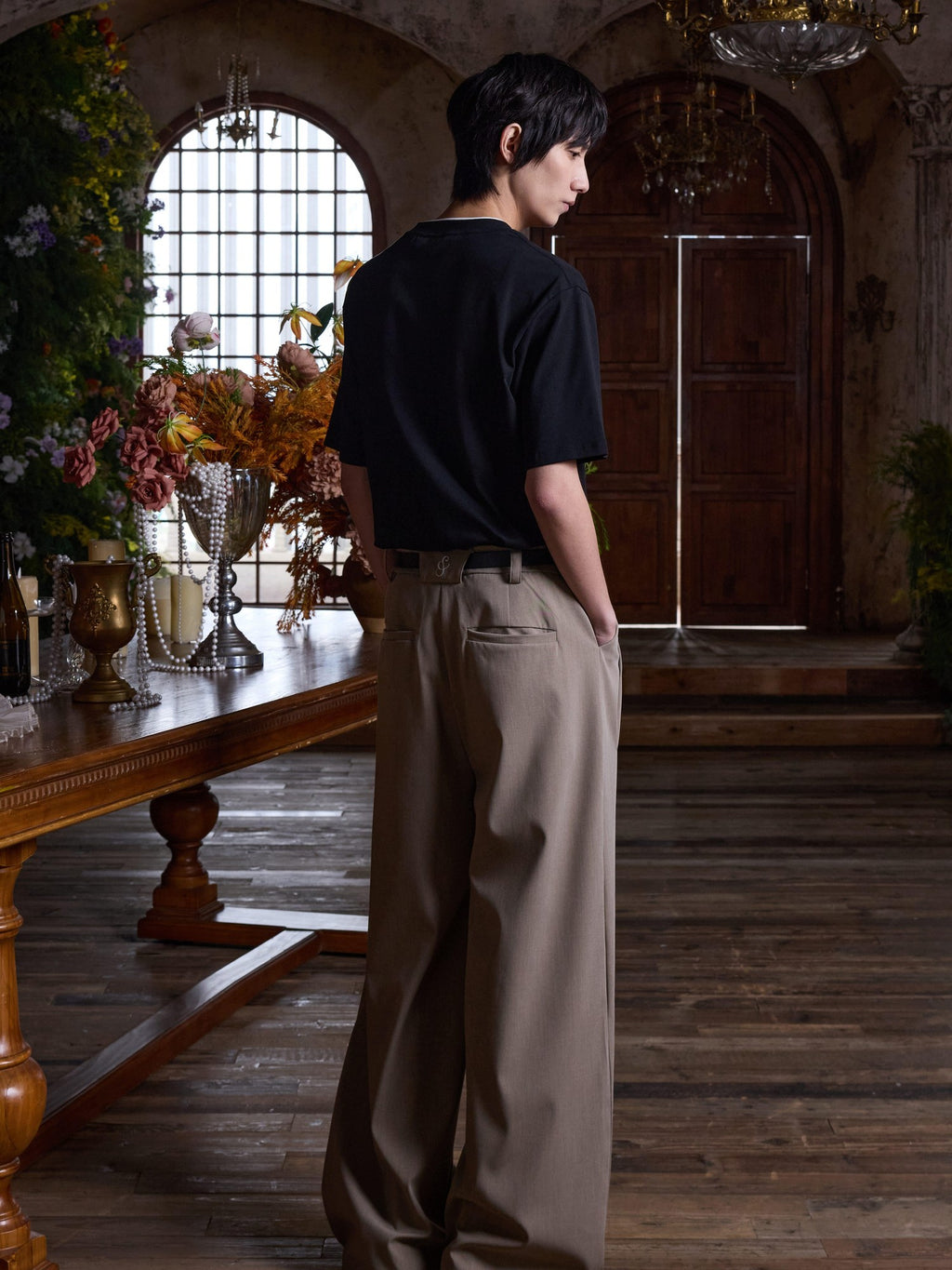 4JUNKS Inverted Double Pleats Cleanfit Relaxed Casual Poly Viscose Stretch Khaki Pants