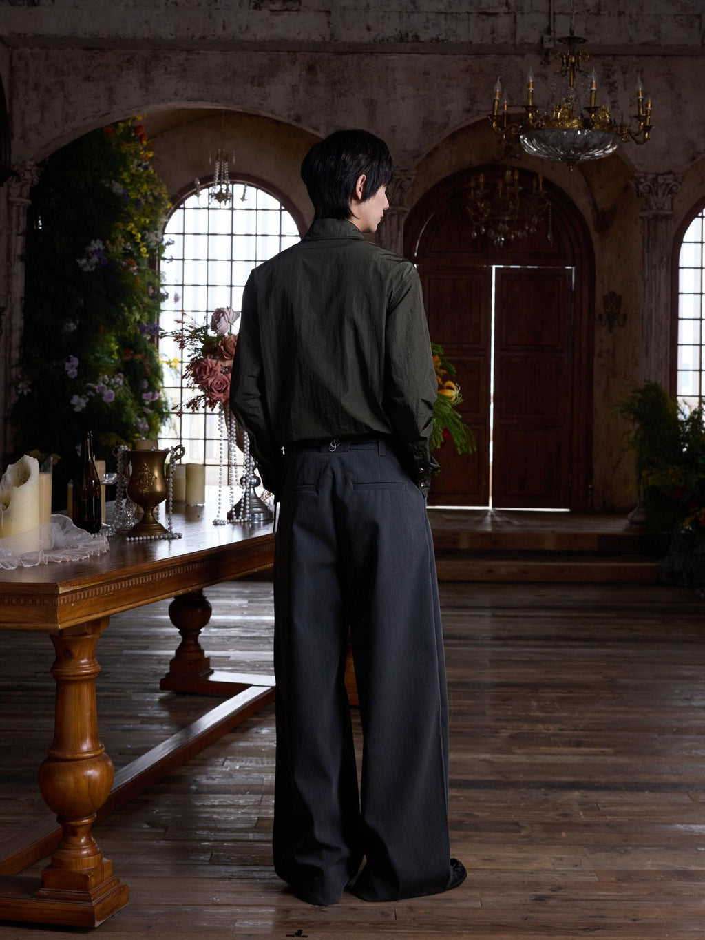 4JUNKS Inverted Double Pleats Cleanfit Relaxed Casual Poly Viscose Stretch Khaki Pants