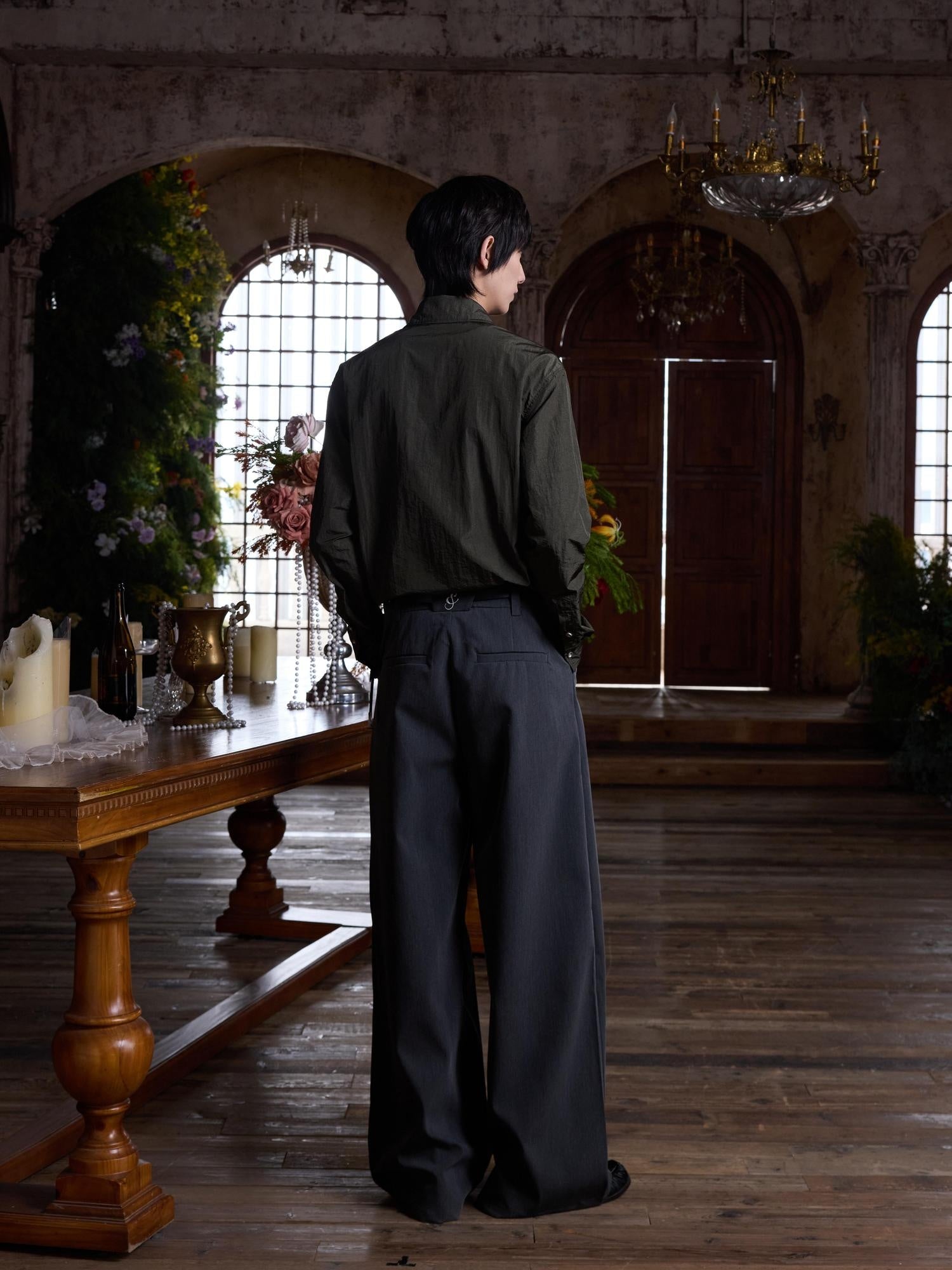 4JUNKS Inverted Double Pleats Cleanfit Relaxed Casual Poly Viscose Stretch Khaki Pants