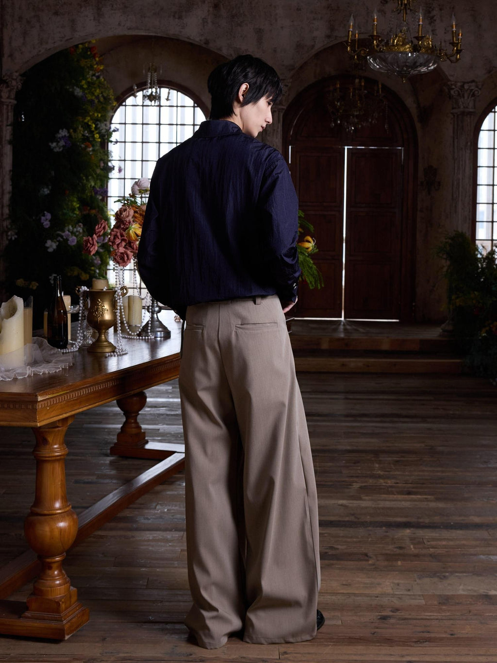 4JUNKS Inverted Double Pleats Cleanfit Relaxed Casual Poly Viscose Stretch Khaki Pants