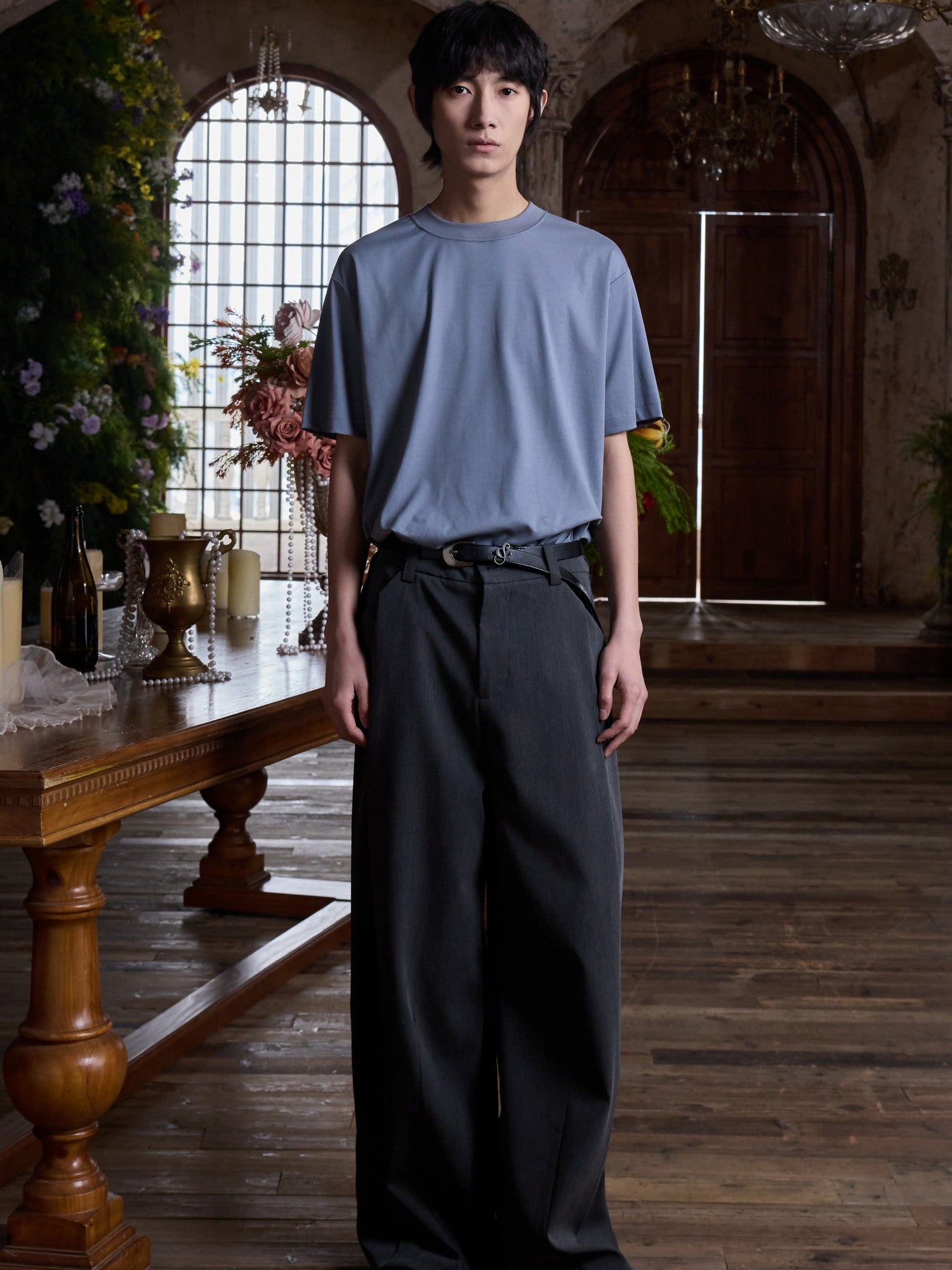4JUNKS Inverted Double Pleats Cleanfit Relaxed Casual Poly Viscose Stretch Khaki Pants