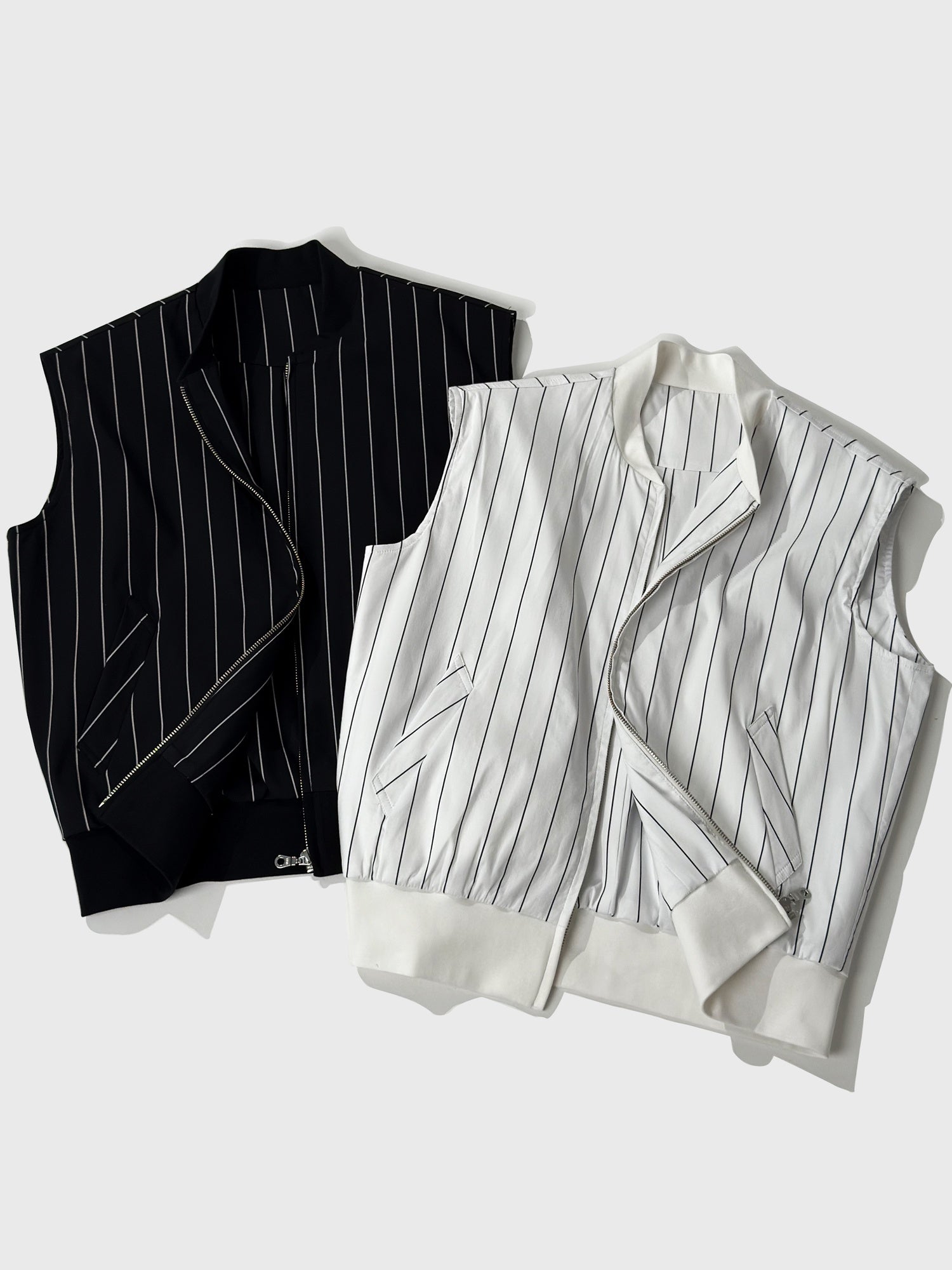 4JUNKS Light Cotton Blend Loose Zipper Baseball Collar Teen Unisex Striped Vests