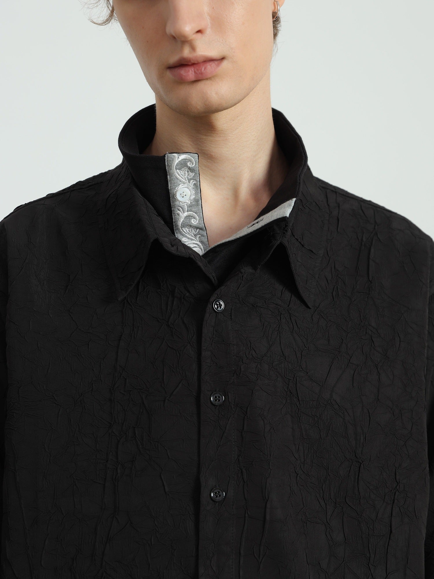 4JUNKS Lightweight Polyester Loose Cleanfit Point Collar Unisex Long Sleeve Shirts