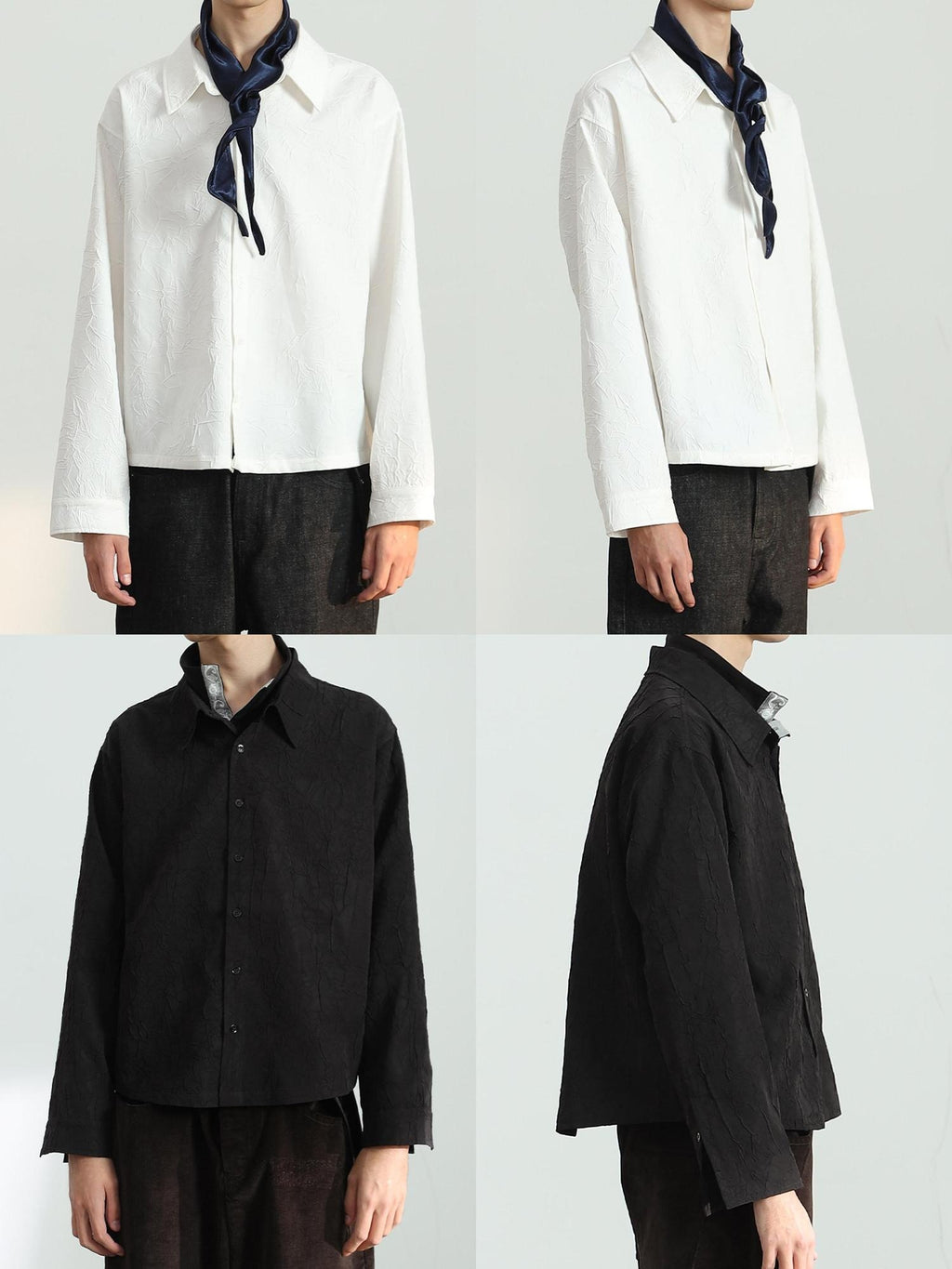 4JUNKS Lightweight Polyester Loose Cleanfit Point Collar Unisex Long Sleeve Shirts