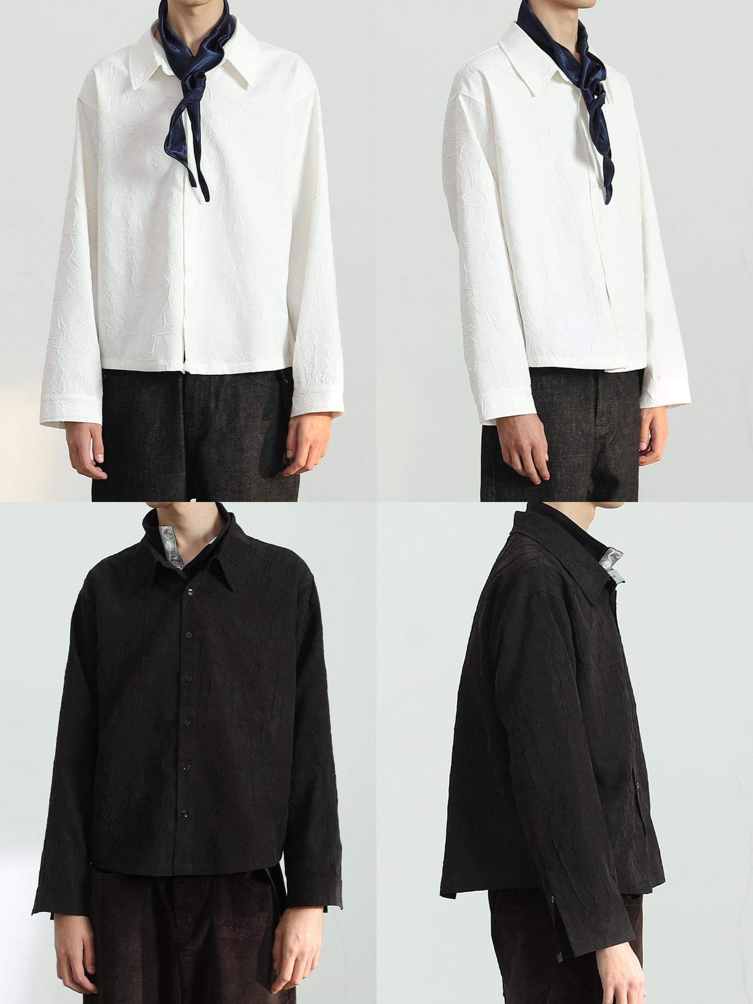 4JUNKS Lightweight Polyester Loose Cleanfit Point Collar Unisex Long Sleeve Shirts