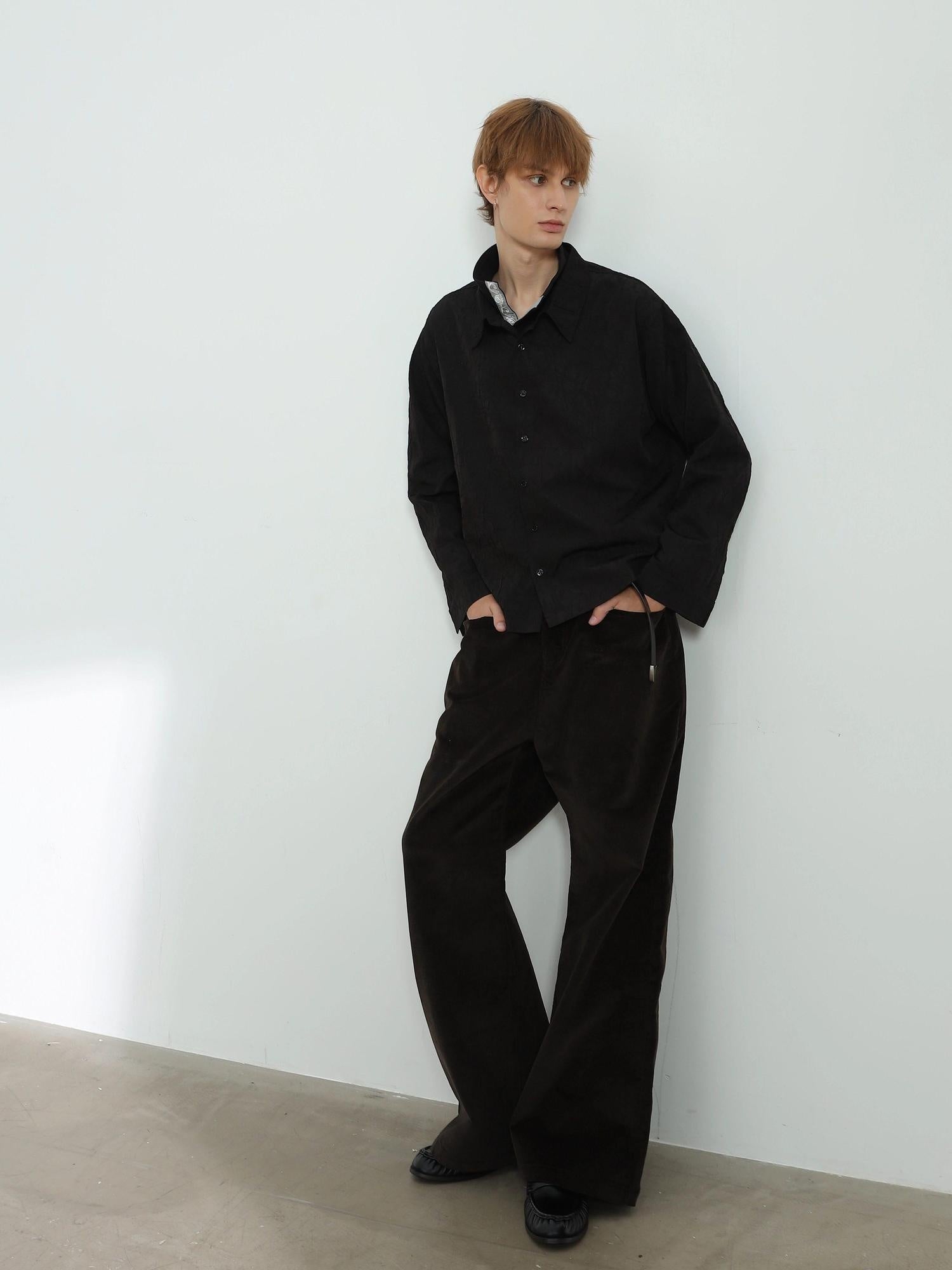 4JUNKS Lightweight Polyester Loose Cleanfit Point Collar Unisex Long Sleeve Shirts
