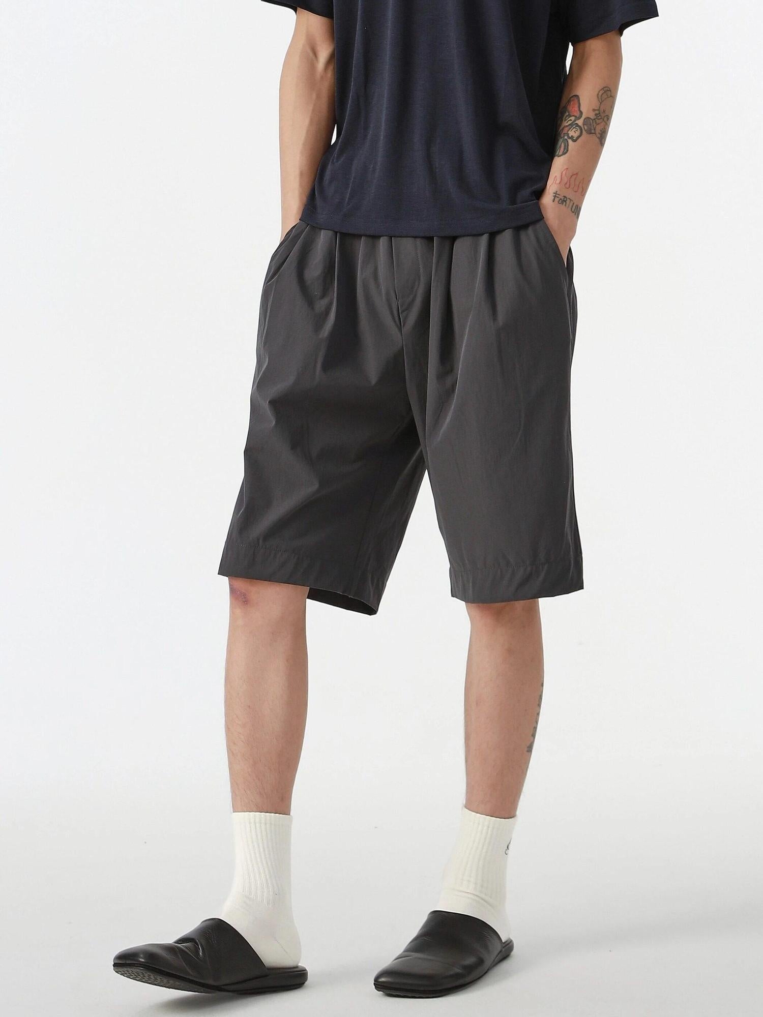 4JUNKS Lightweight Straight Fit Mid Rise Youth Everyday Solid Black Gray Casual Shorts