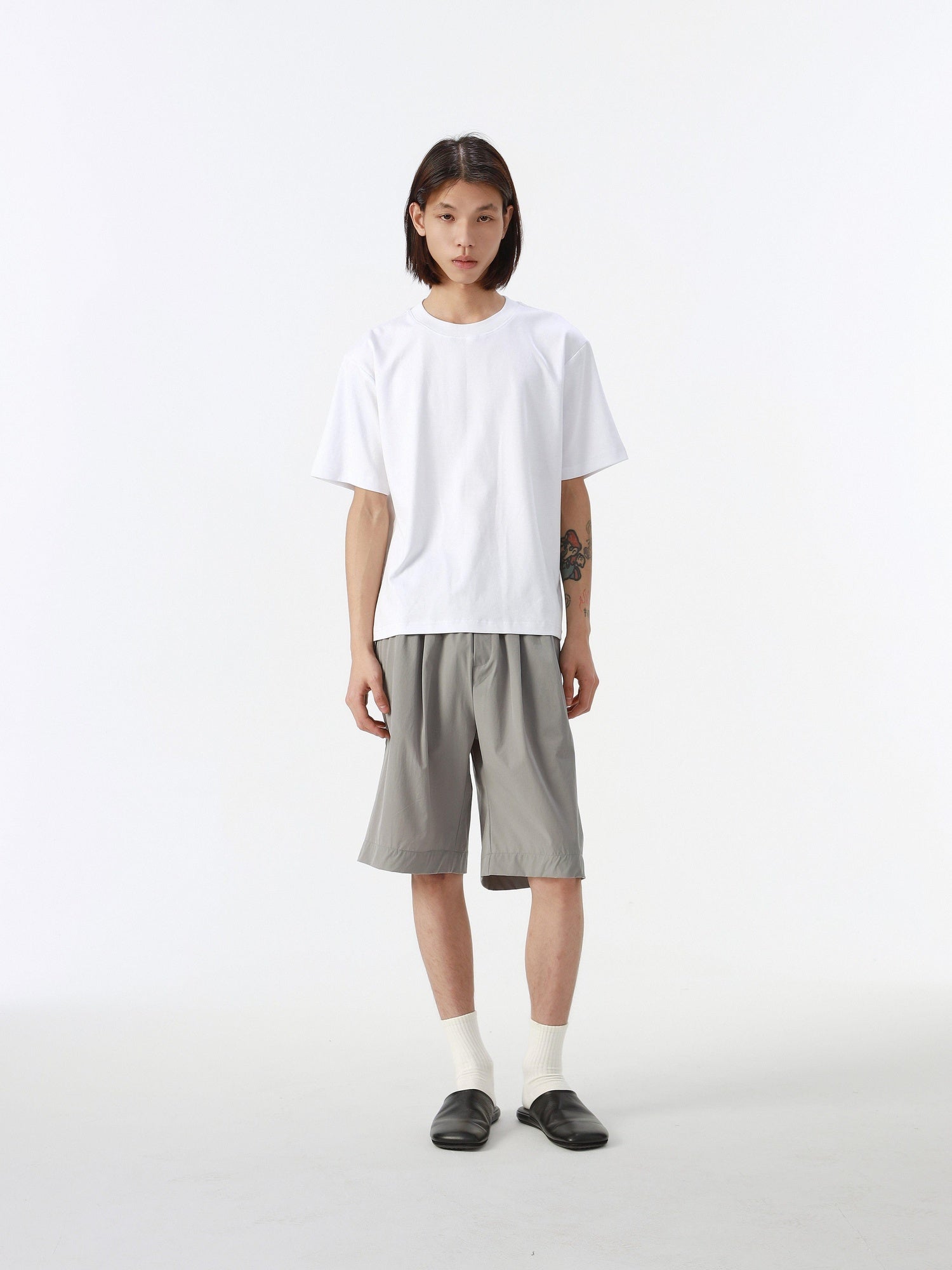 4JUNKS Lightweight Straight Fit Mid Rise Youth Everyday Solid Black Gray Casual Shorts