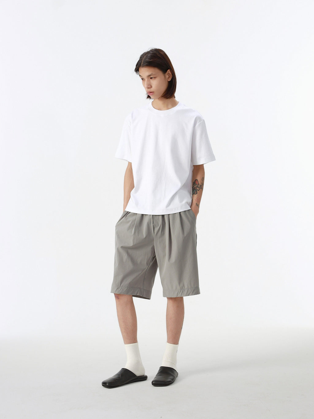 4JUNKS Lightweight Straight Fit Mid Rise Youth Everyday Solid Black Gray Casual Shorts