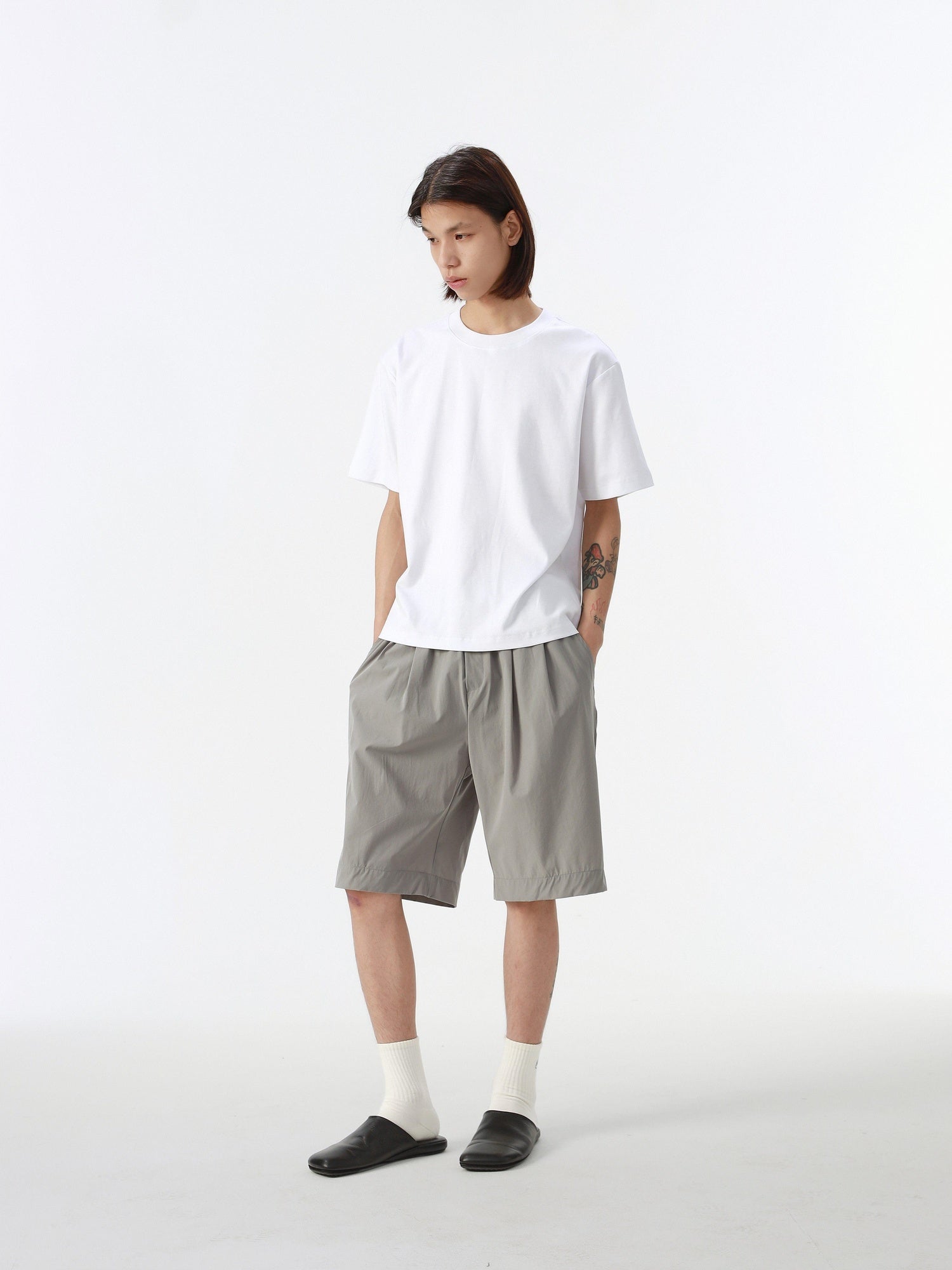 4JUNKS Lightweight Straight Fit Mid Rise Youth Everyday Solid Black Gray Casual Shorts