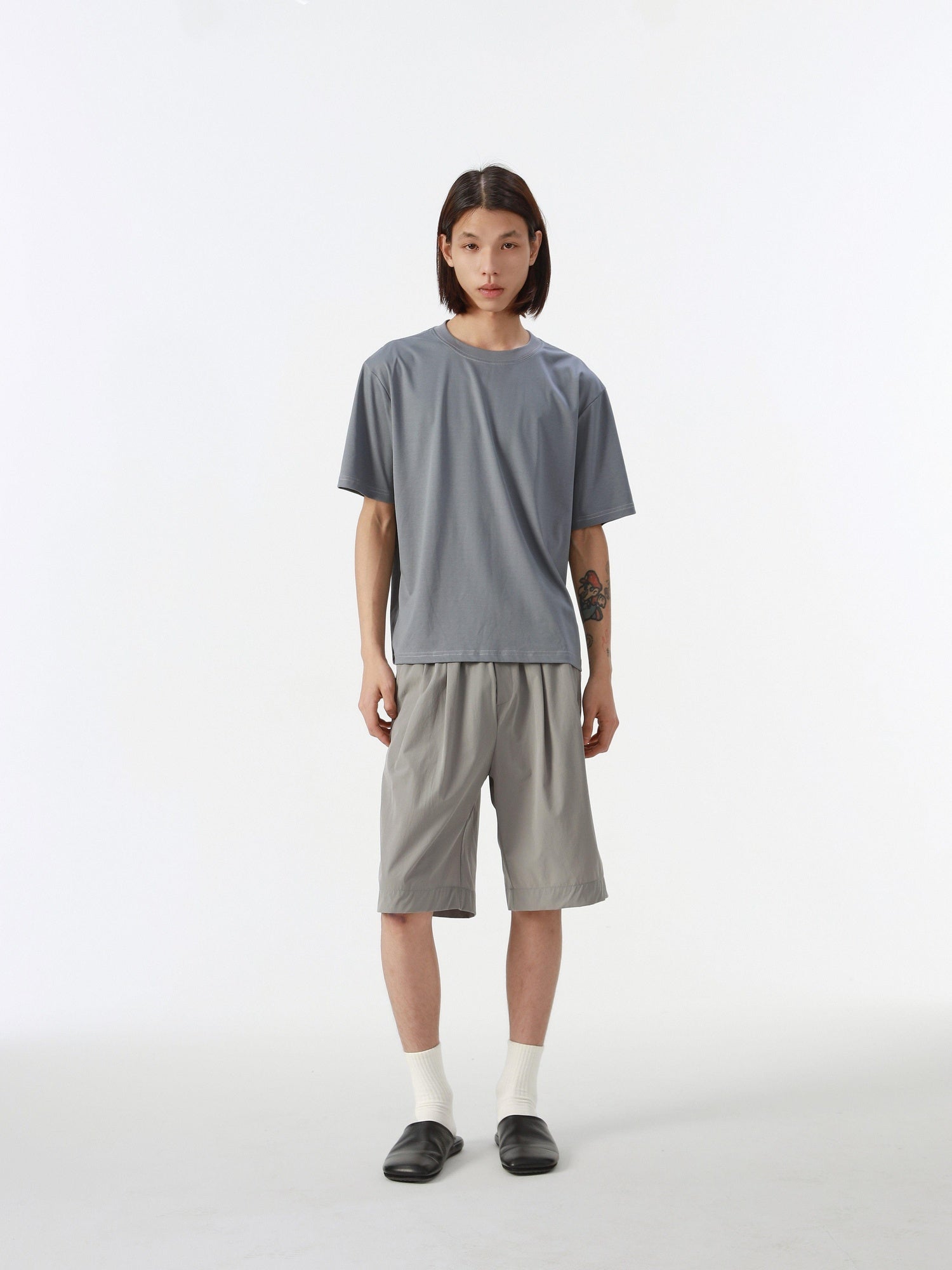 4JUNKS Lightweight Straight Fit Mid Rise Youth Everyday Solid Black Gray Casual Shorts