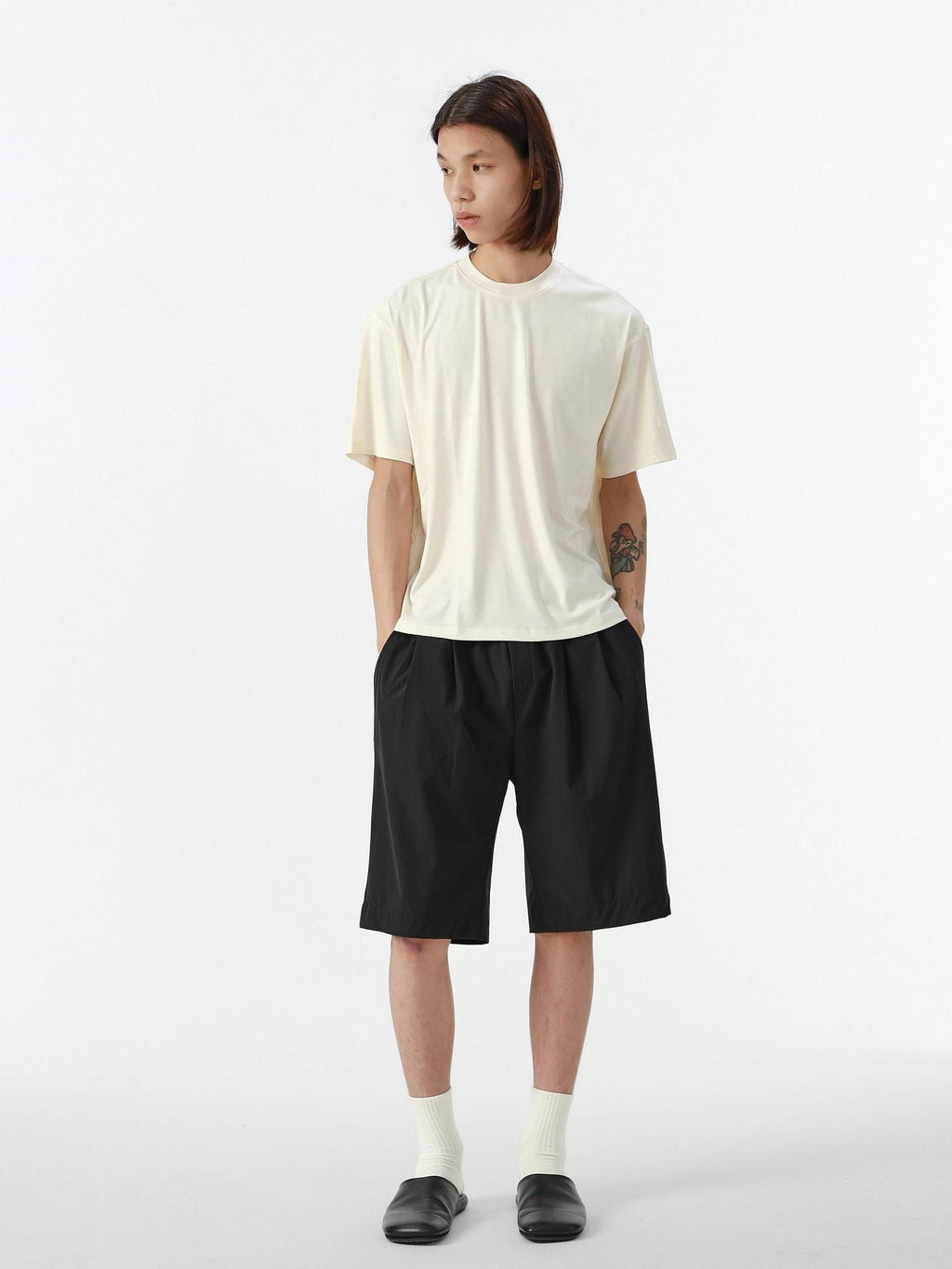 4JUNKS Lightweight Straight Fit Mid Rise Youth Everyday Solid Black Gray Casual Shorts