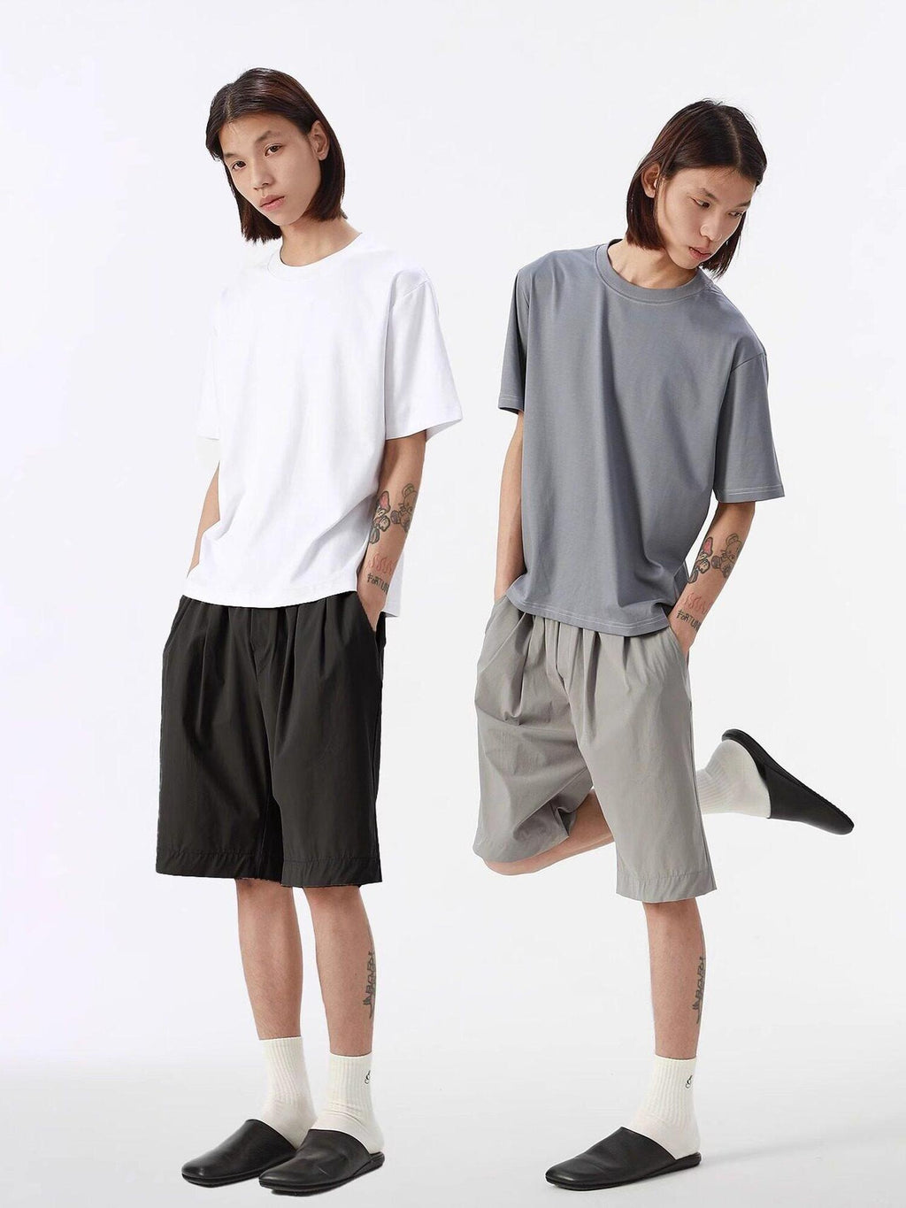 4JUNKS Lightweight Straight Fit Mid Rise Youth Everyday Solid Black Gray Casual Shorts