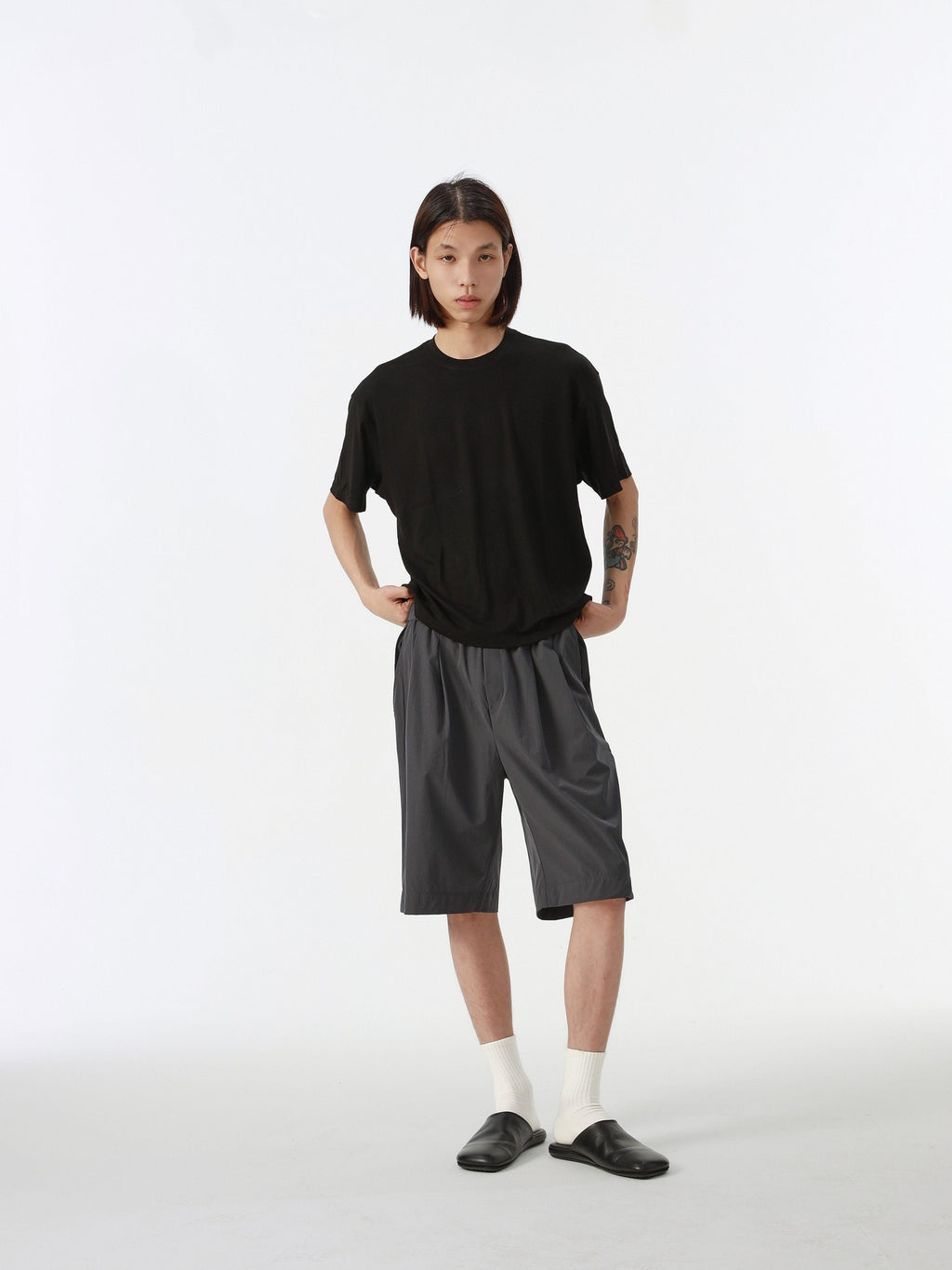 4JUNKS Lightweight Straight Fit Mid Rise Youth Everyday Solid Black Gray Casual Shorts