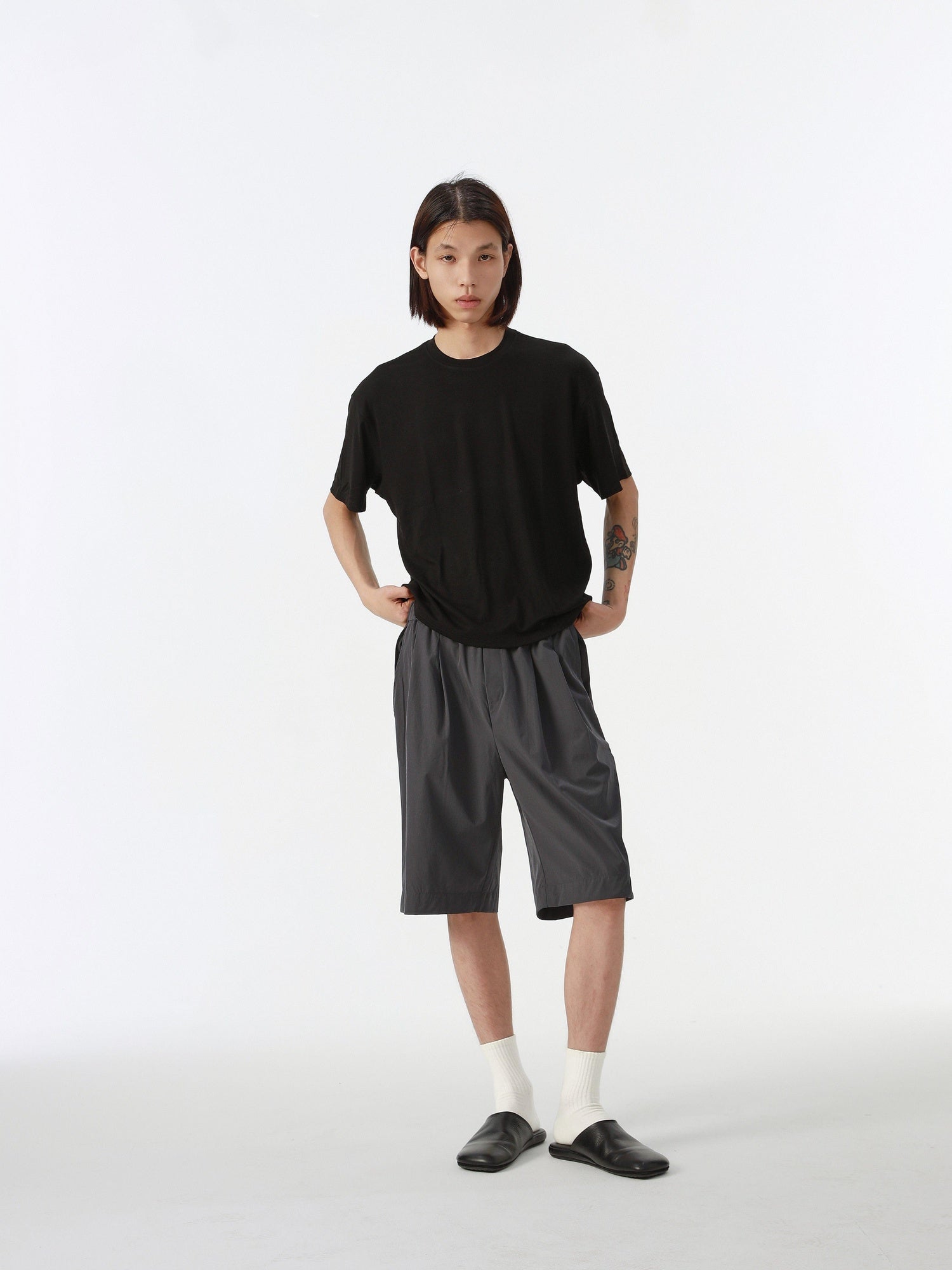 4JUNKS Lightweight Straight Fit Mid Rise Youth Everyday Solid Black Gray Casual Shorts