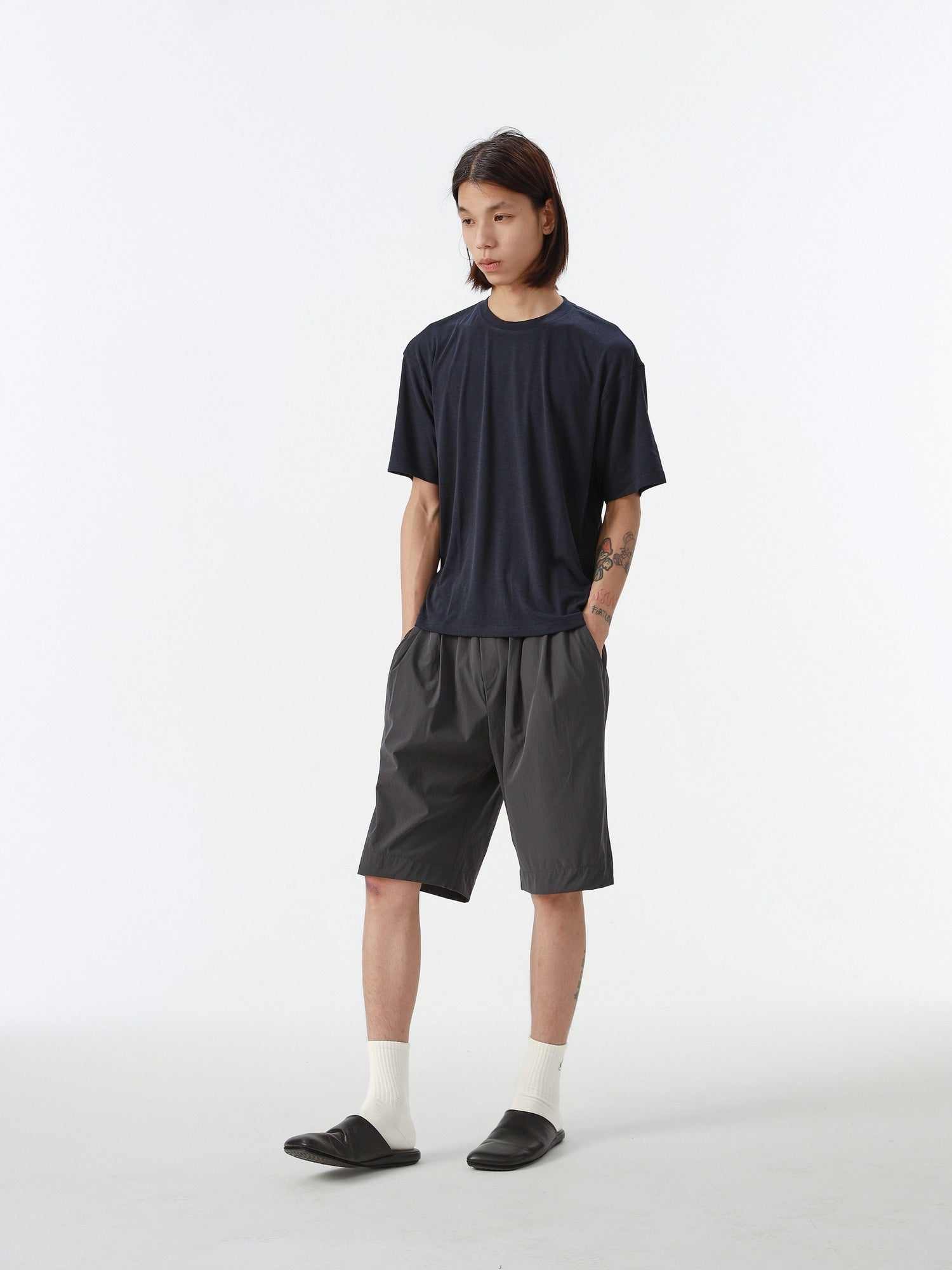 4JUNKS Lightweight Straight Fit Mid Rise Youth Everyday Solid Black Gray Casual Shorts