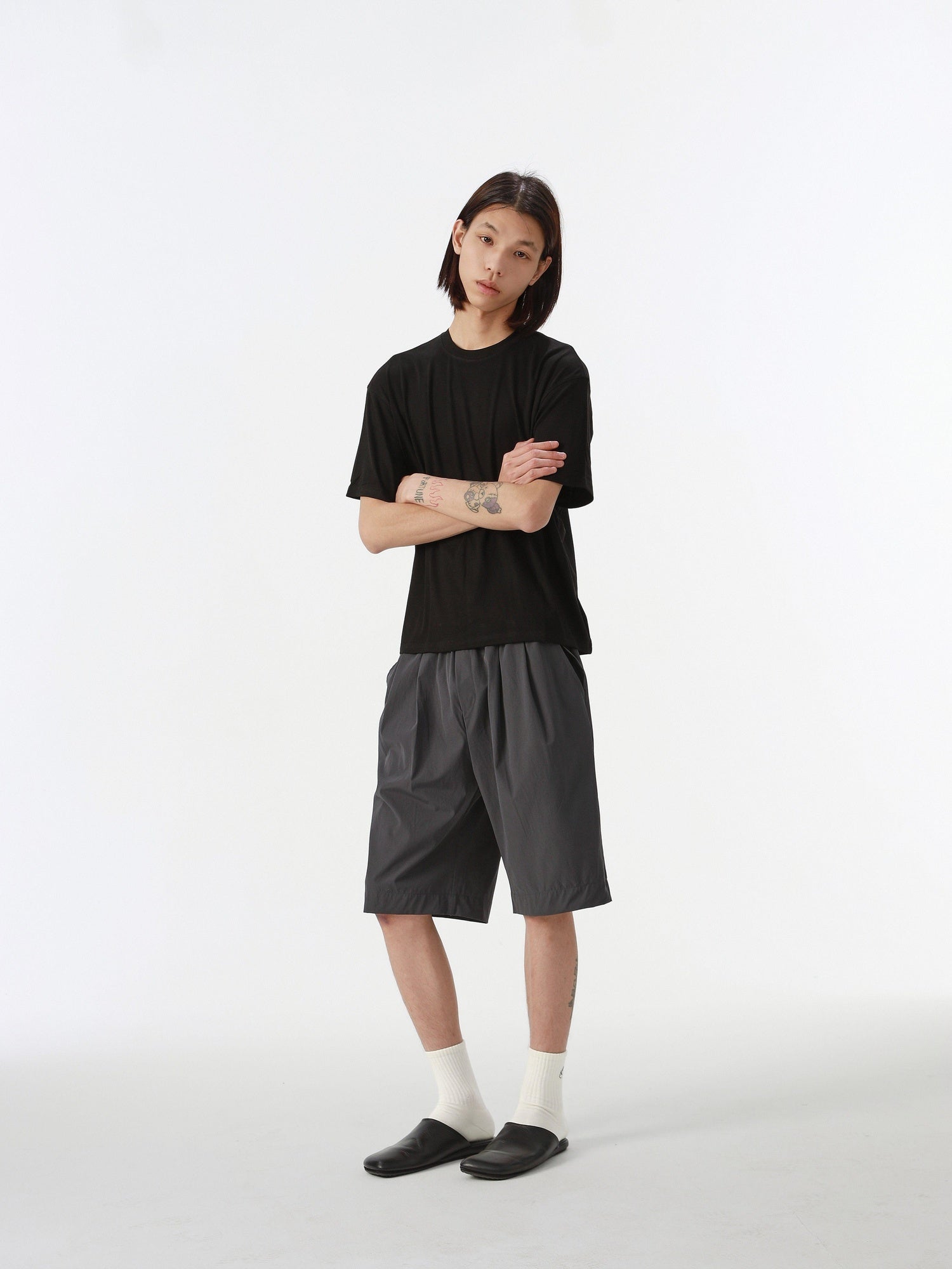 4JUNKS Lightweight Straight Fit Mid Rise Youth Everyday Solid Black Gray Casual Shorts