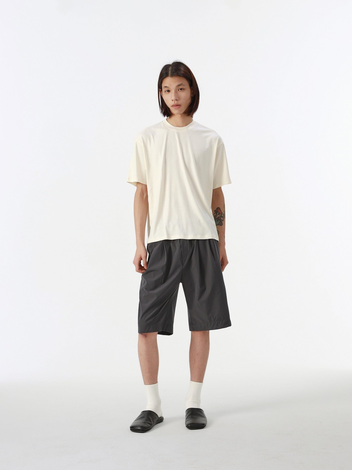 4JUNKS Lightweight Straight Fit Mid Rise Youth Everyday Solid Black Gray Casual Shorts
