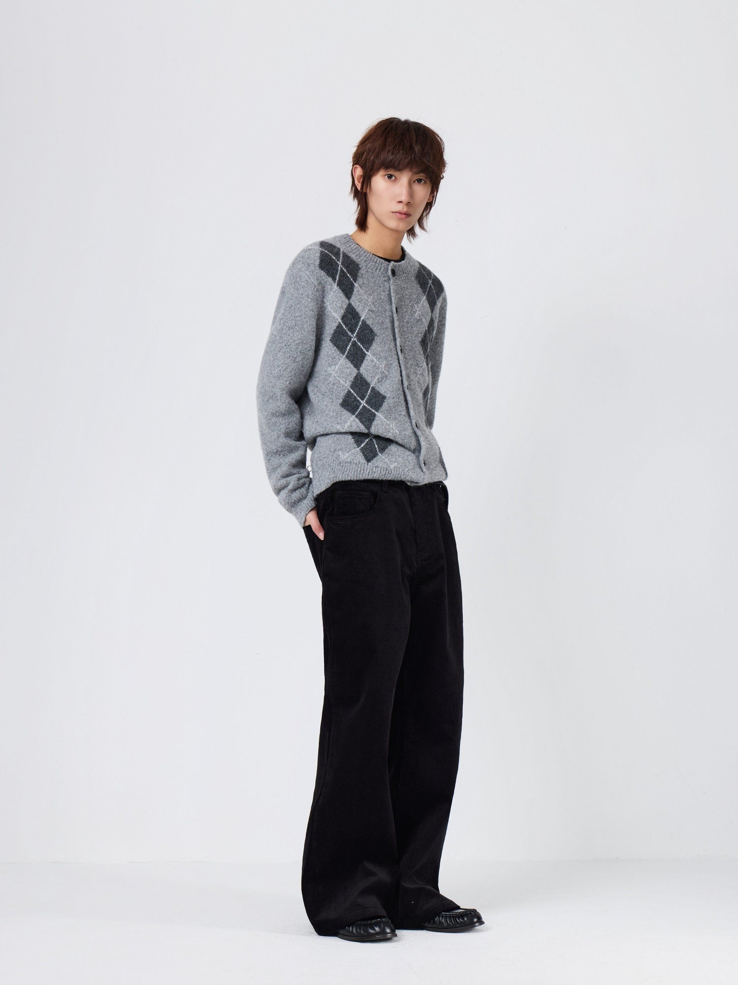 4JUNKS Microstretch Corduroy Loose Aline Straight Leg Commuter Midrise Zipper Fly Jeans