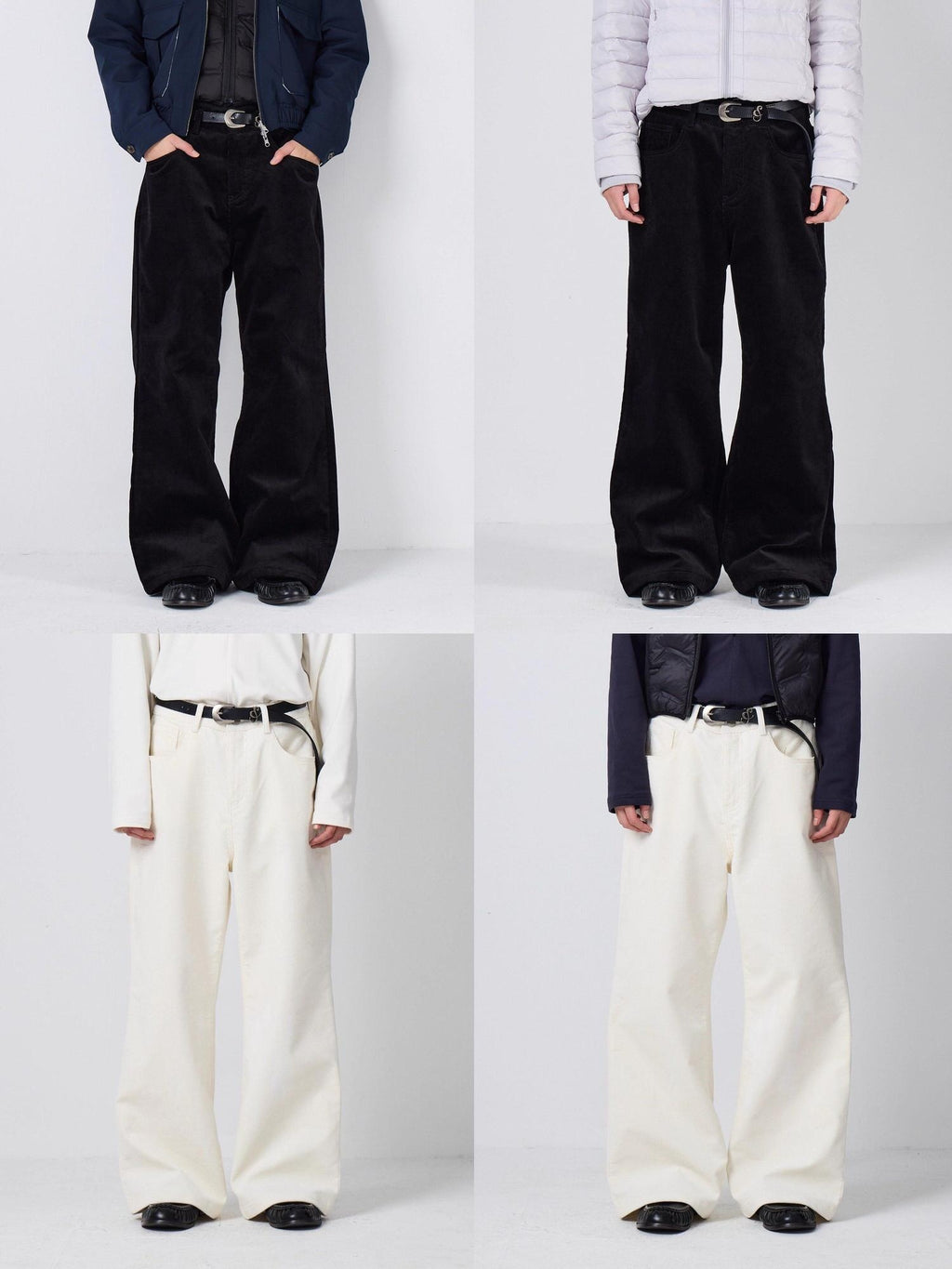 4JUNKS Microstretch Corduroy Loose Aline Straight Leg Commuter Midrise Zipper Fly Jeans