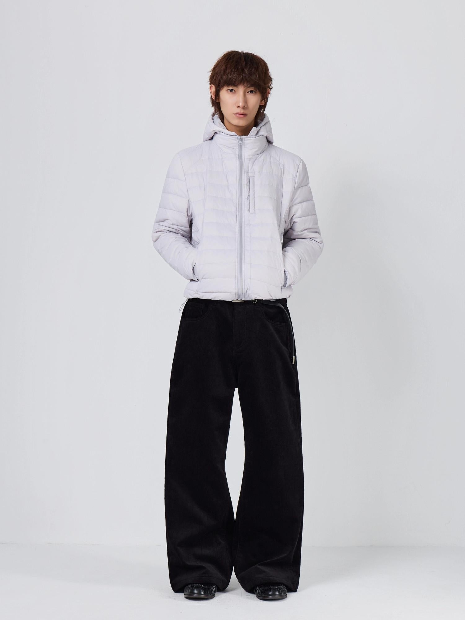 4JUNKS Microstretch Corduroy Loose Aline Straight Leg Commuter Midrise Zipper Fly Jeans