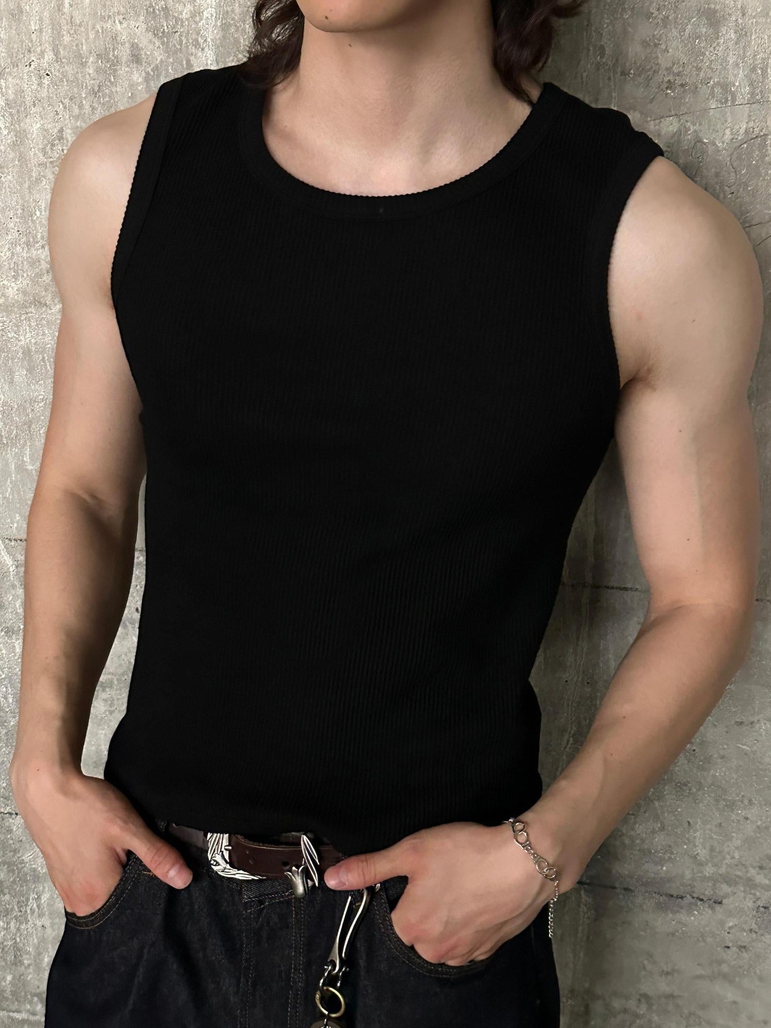 4JUNKS Moisture Wicking Cotton Stretch Fitted Round Neck Everyday Tank Tops