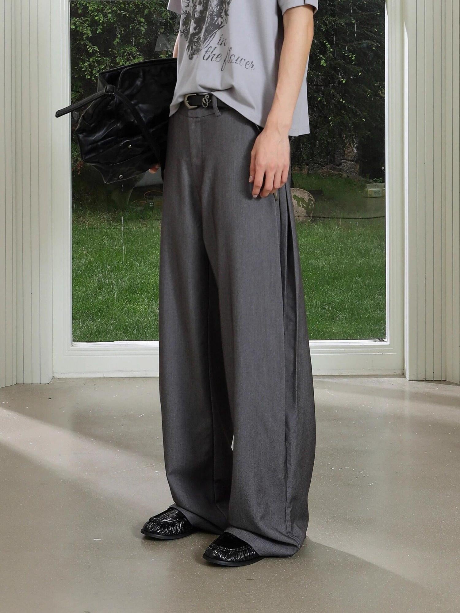 4JUNKS Pintuck Pleated Relaxed Fit Edgy Youth Casual Solid Denim Gray Wide Leg Pants