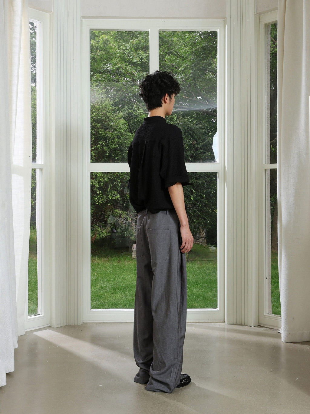 4JUNKS Pintuck Pleated Relaxed Fit Edgy Youth Casual Solid Denim Gray Wide Leg Pants