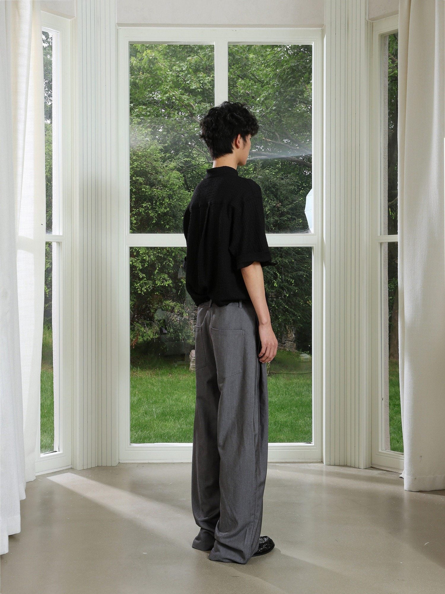 4JUNKS Pintuck Pleated Relaxed Fit Edgy Youth Casual Solid Denim Gray Wide Leg Pants