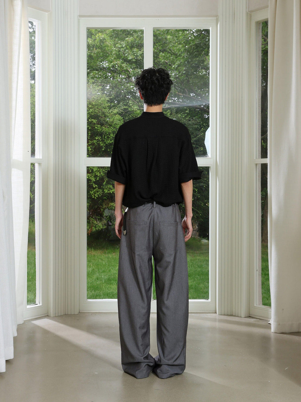 4JUNKS Pintuck Pleated Relaxed Fit Edgy Youth Casual Solid Denim Gray Wide Leg Pants