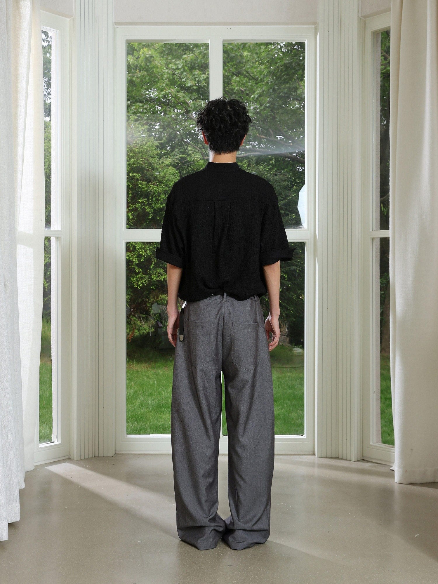 4JUNKS Pintuck Pleated Relaxed Fit Edgy Youth Casual Solid Denim Gray Wide Leg Pants