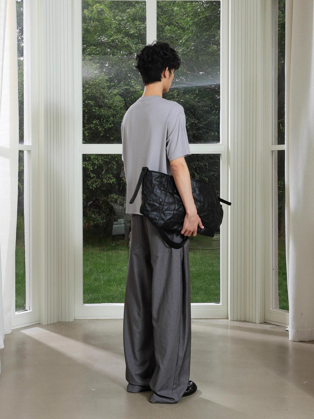 4JUNKS Pintuck Pleated Relaxed Fit Edgy Youth Casual Solid Denim Gray Wide Leg Pants