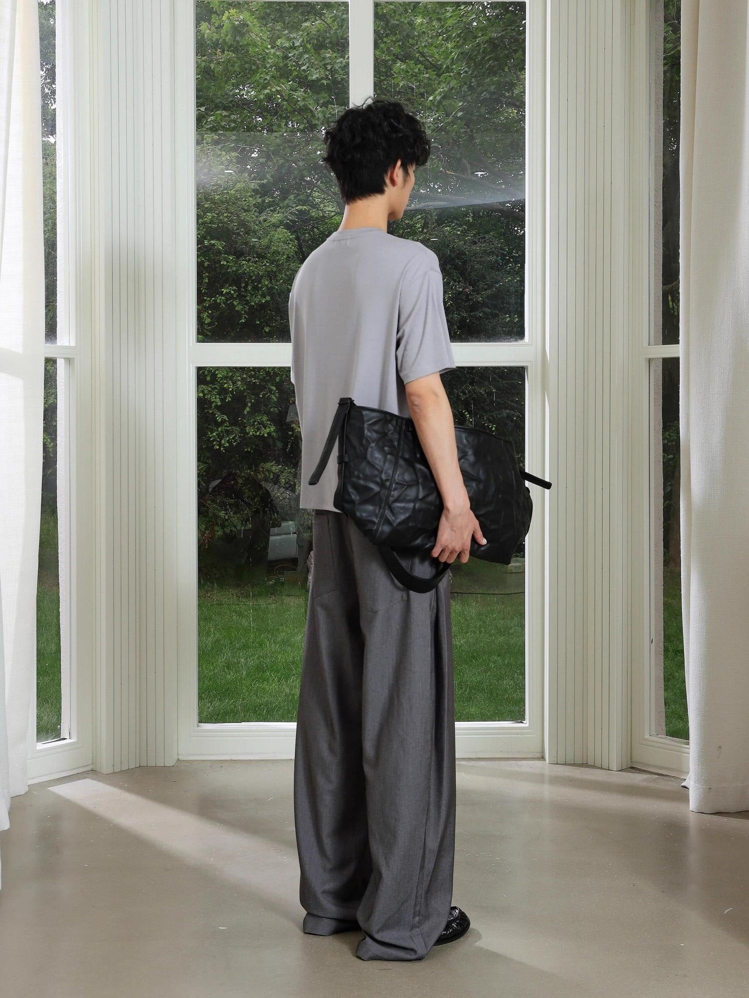 4JUNKS Pintuck Pleated Relaxed Fit Edgy Youth Casual Solid Denim Gray Wide Leg Pants