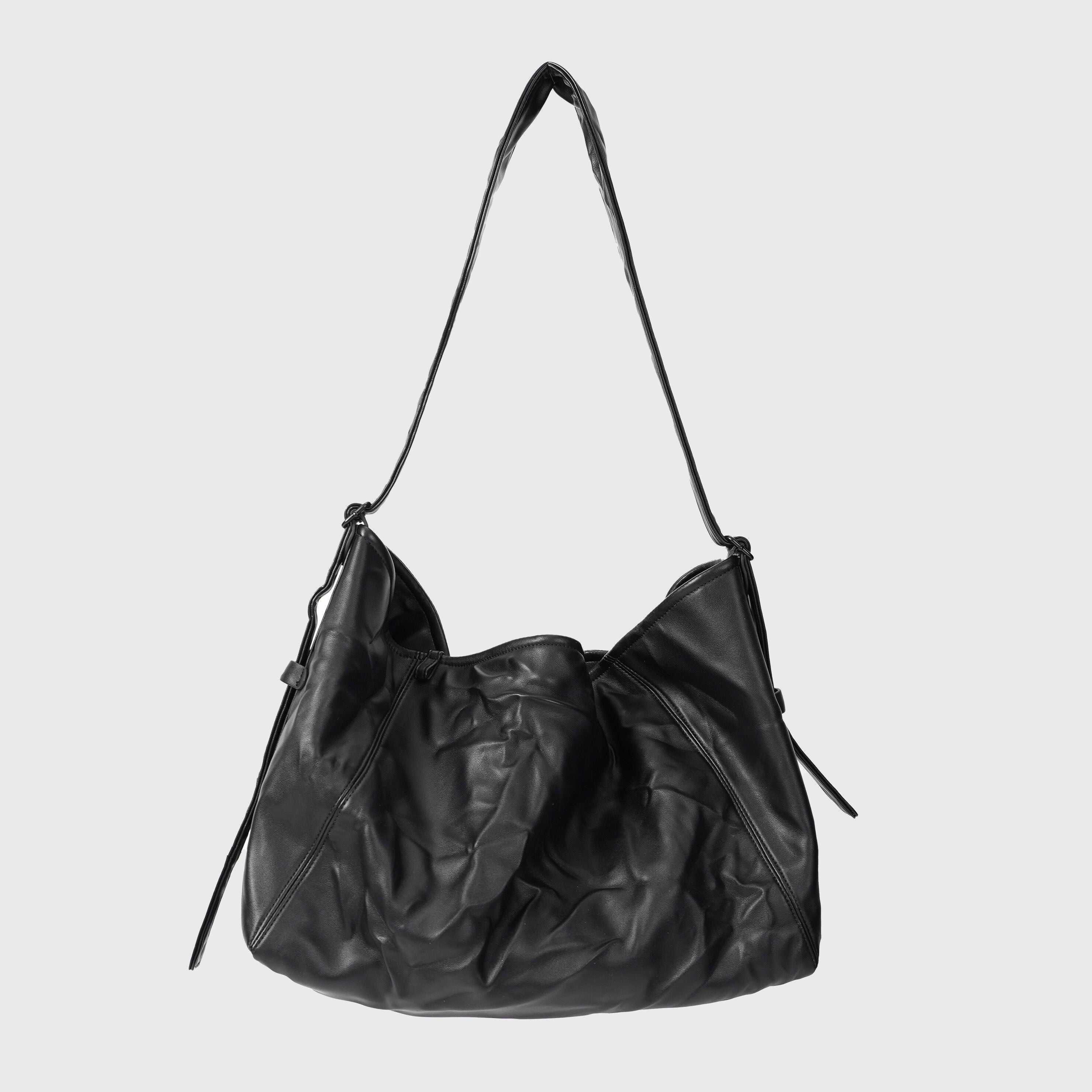 4JUNKS_Pleated_Soft_Pu_Korean_Single_Strap_Zipper_Black_Medium_Crossbody_Bags_MISSTT
