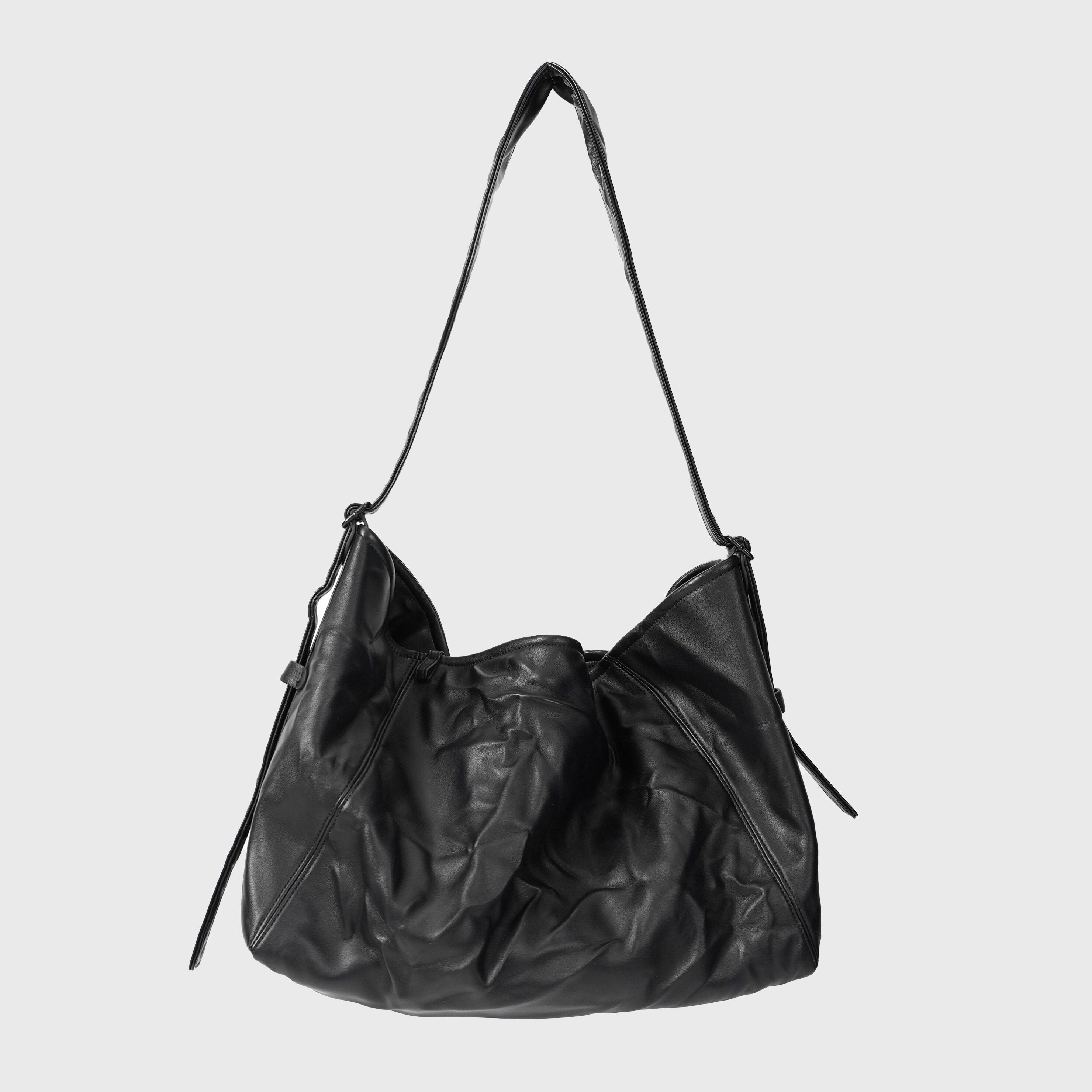 4JUNKS_Pleated_Soft_Pu_Korean_Single_Strap_Zipper_Black_Medium_Crossbody_Bags_MISSTT