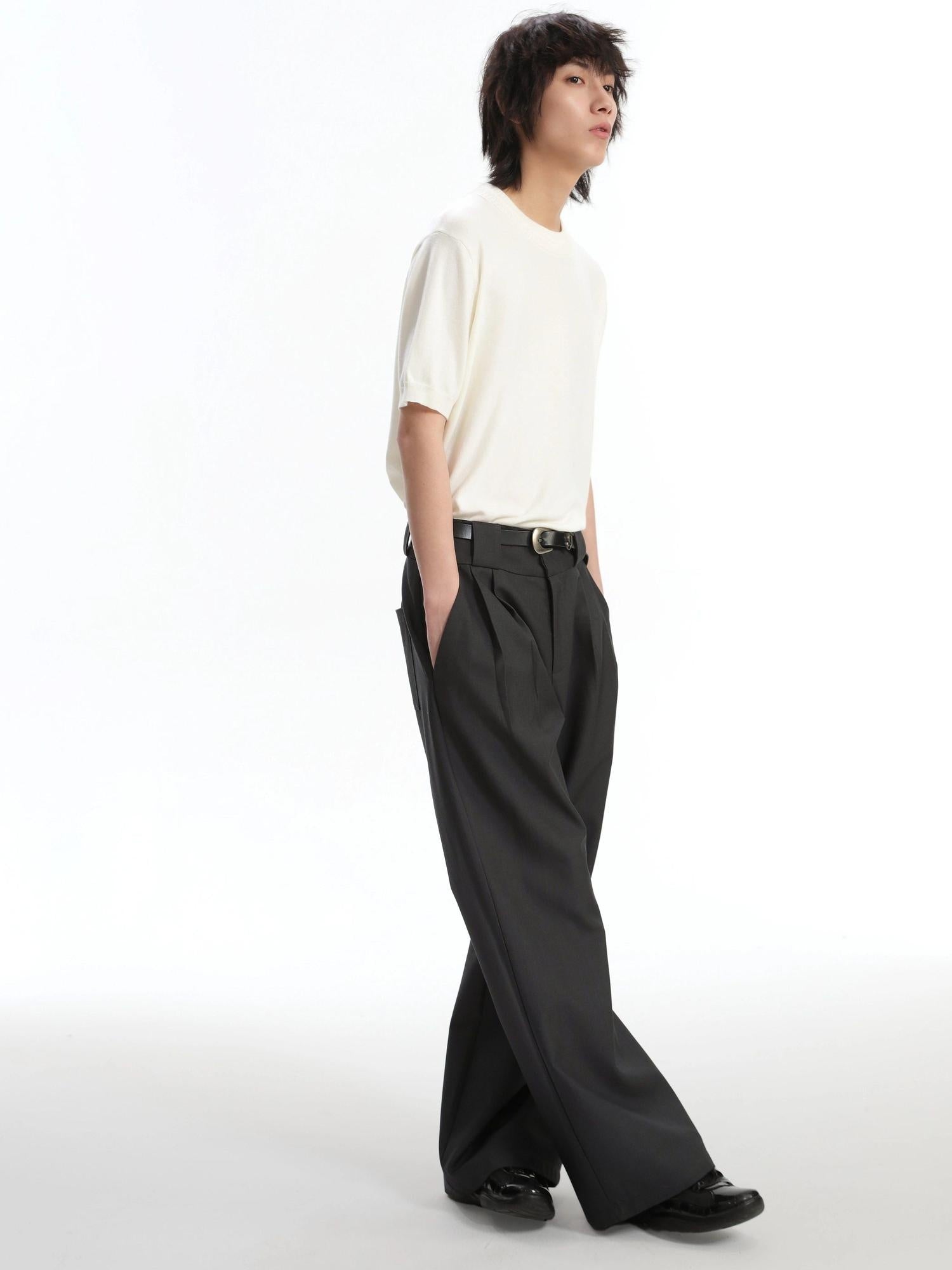 4JUNKS Polyester Blend Loose Fit Cool Youth Casual Khaki Black Dark Gray Straight Pants