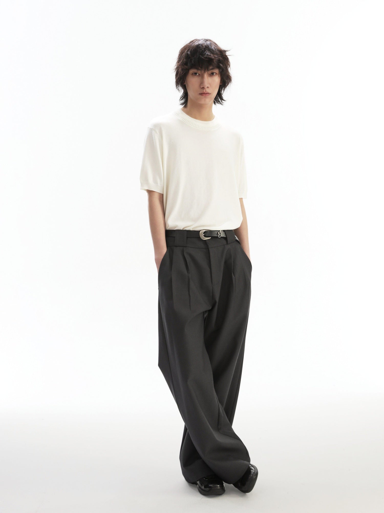 4JUNKS Polyester Blend Loose Fit Cool Youth Casual Khaki Black Dark Gray Straight Pants