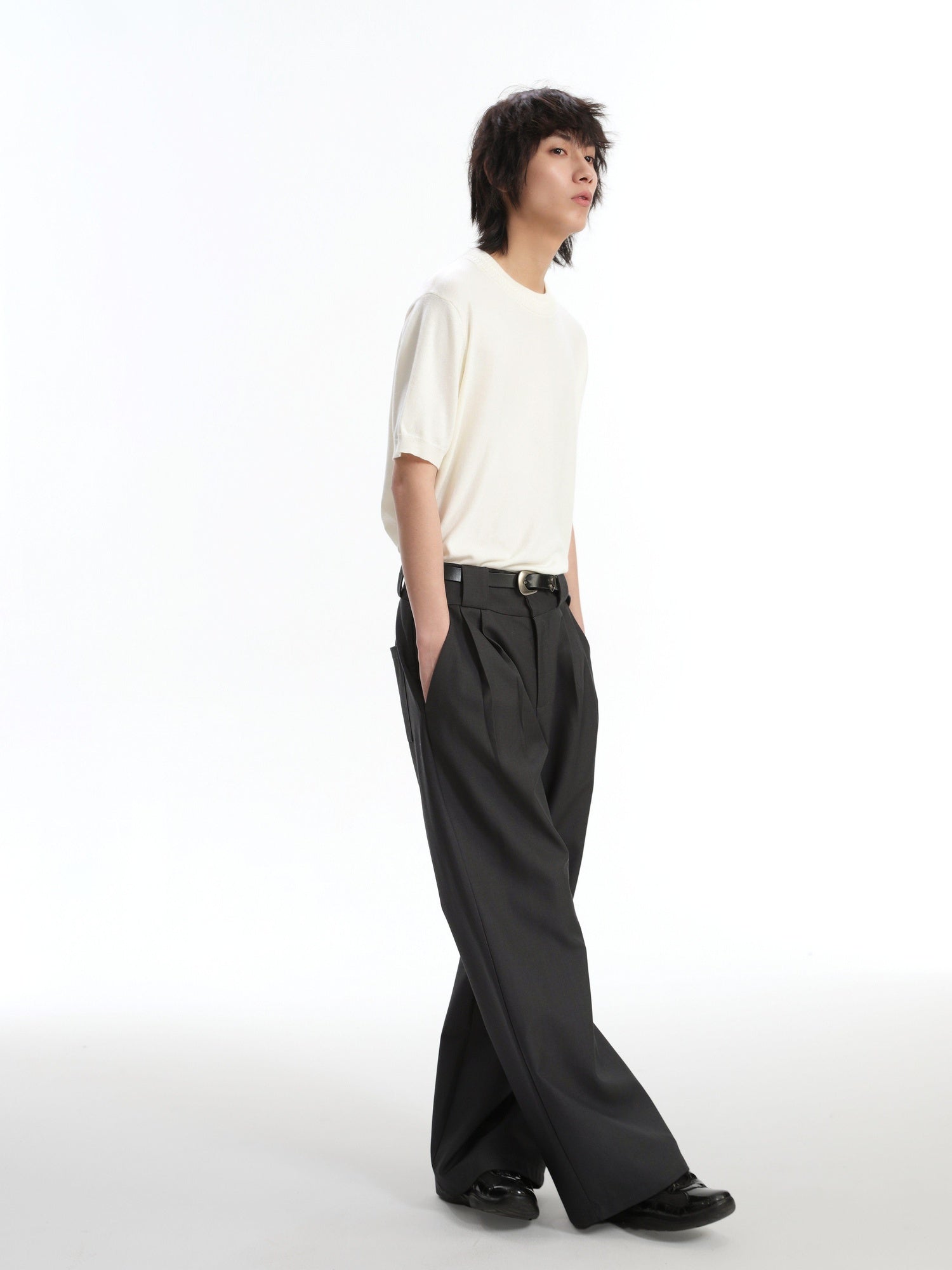 4JUNKS Polyester Blend Loose Fit Cool Youth Casual Khaki Black Dark Gray Straight Pants