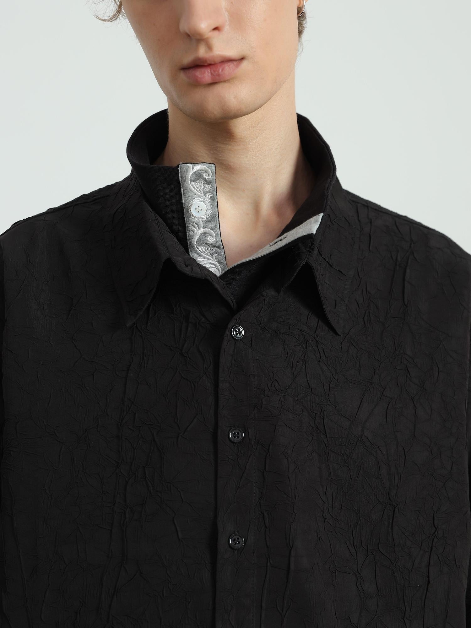 4JUNKS Polyester Loose Fit Cleanfit Point Collar Unisex Long Sleeve Shirts