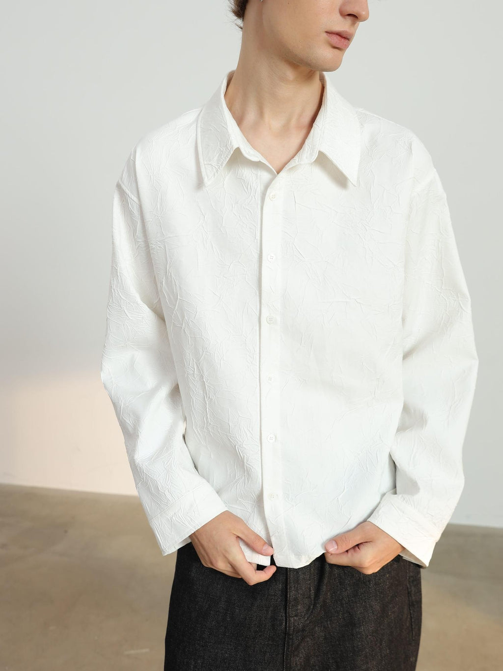 4JUNKS Polyester Loose Fit Cleanfit Point Collar Unisex Long Sleeve Shirts