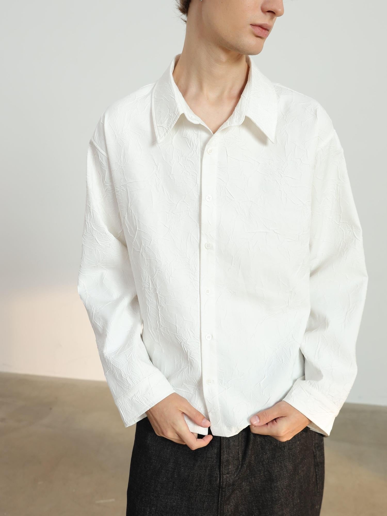 4JUNKS Polyester Loose Fit Cleanfit Point Collar Unisex Long Sleeve Shirts