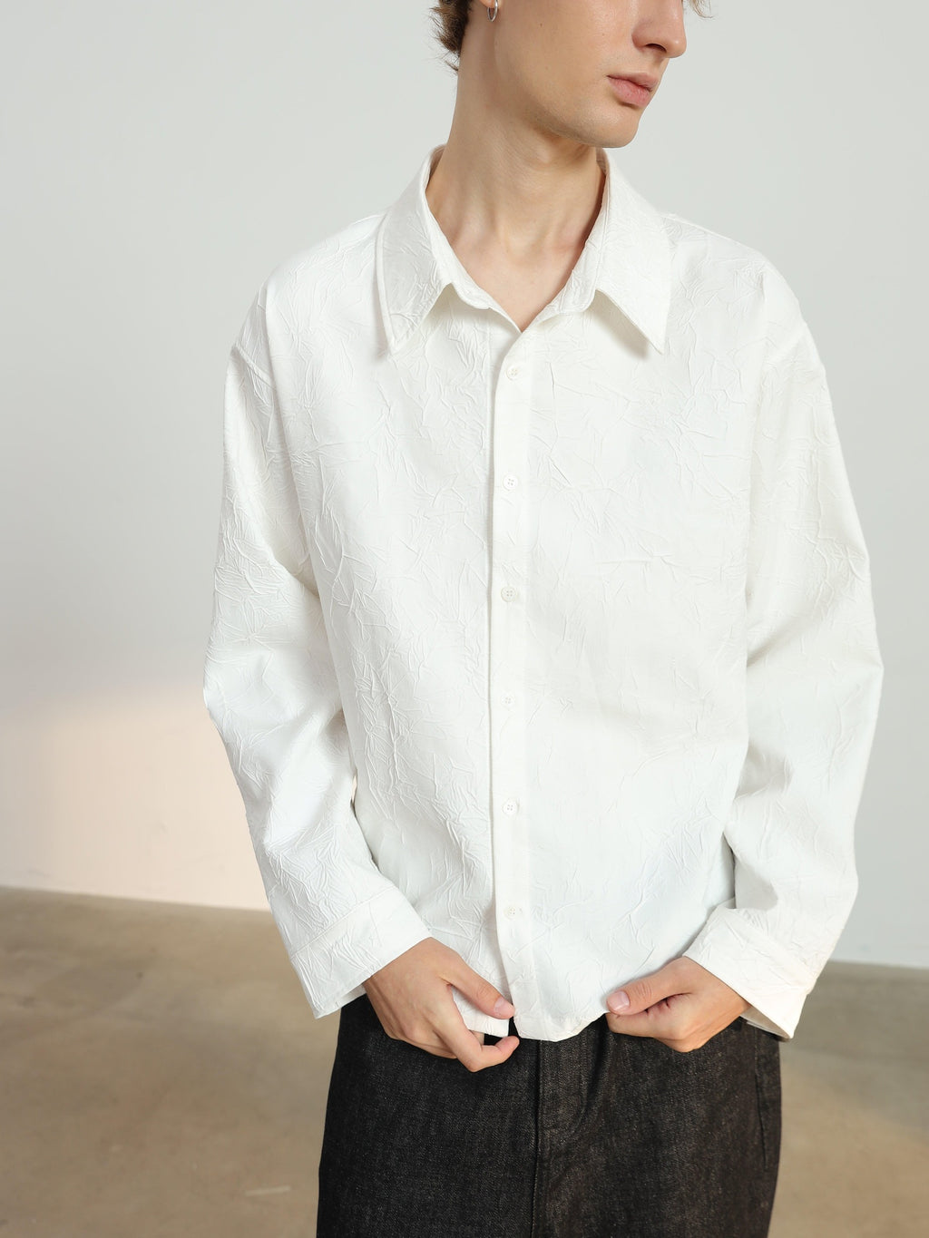 4JUNKS Polyester Loose Fit Cleanfit Point Collar Unisex Long Sleeve Shirts