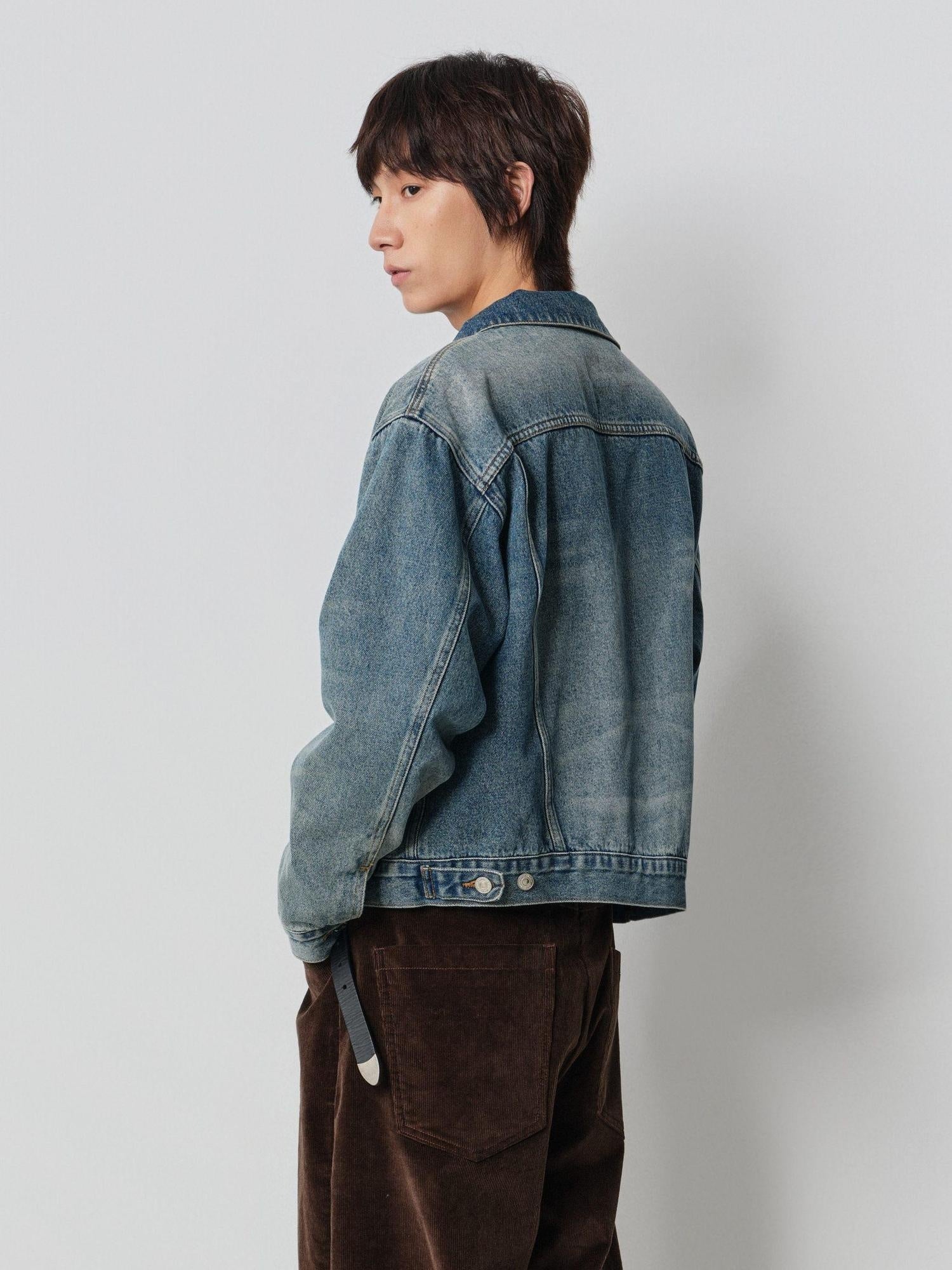 4JUNKS Pure Cotton Relaxed Fit Cropped Unisex Snowflake Blue Casual Denim Jackets