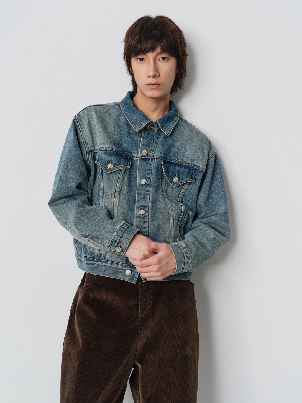 4JUNKS Pure Cotton Relaxed Fit Cropped Unisex Snowflake Blue Casual Denim Jackets