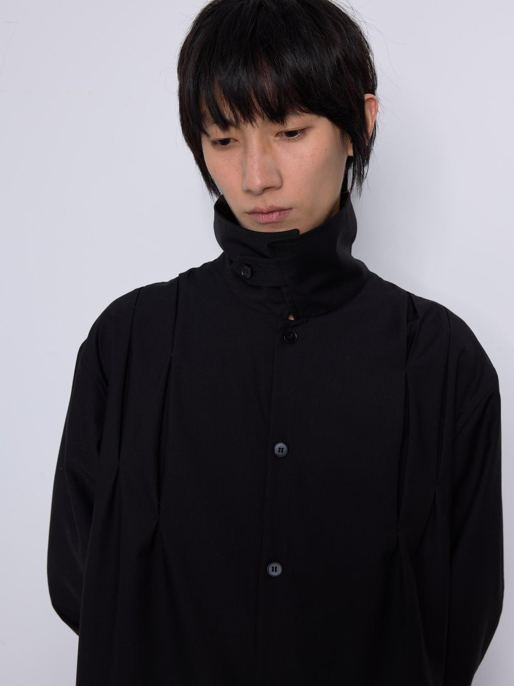4JUNKS Recycled Polyester Pleated Relaxed Fit Unisex Long Sleeve Button Shirts